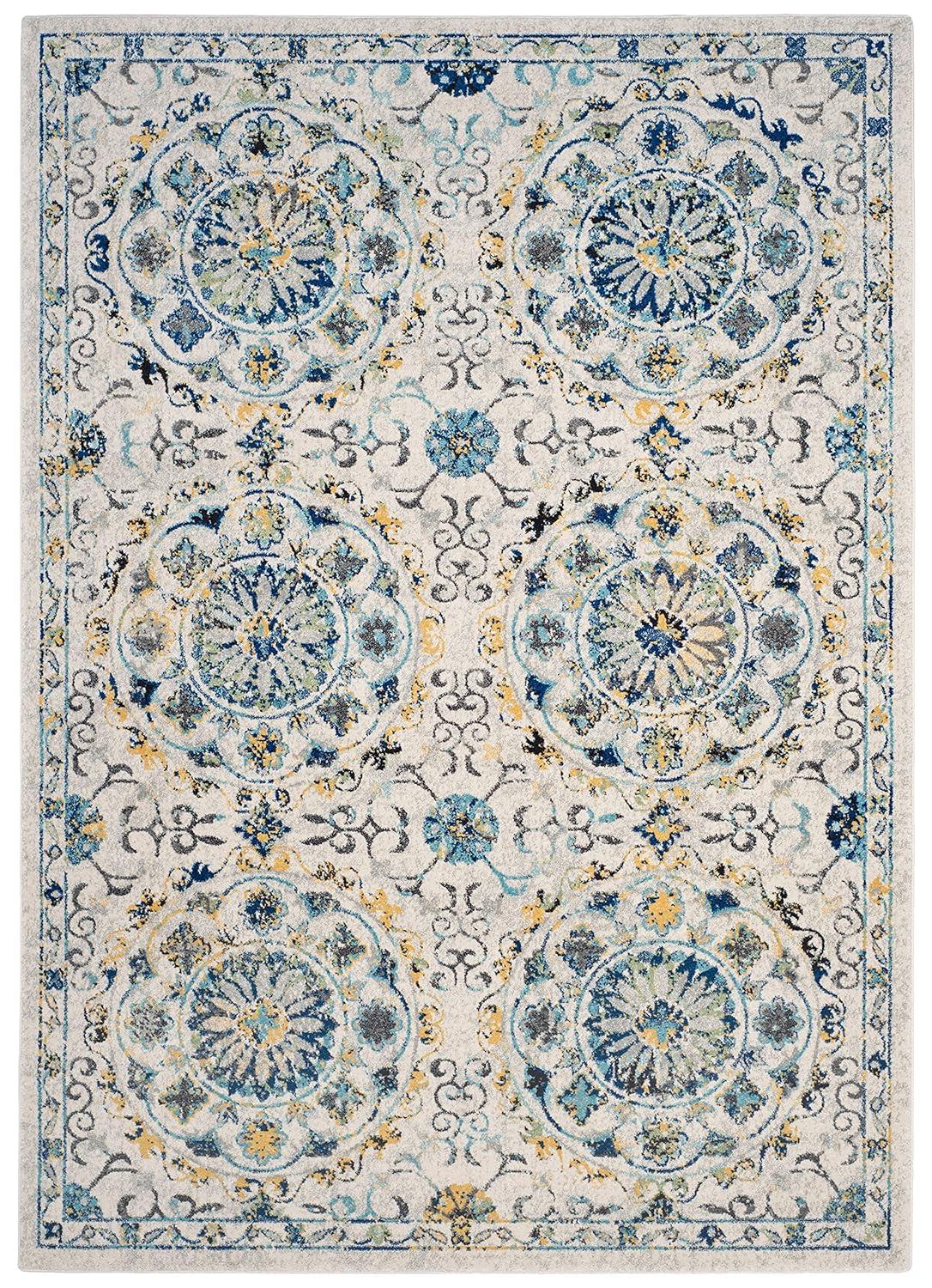 Evoke EVK252 Power Loomed Area Rug - Ivory/Blue - 6'7"x9' - Safavieh.