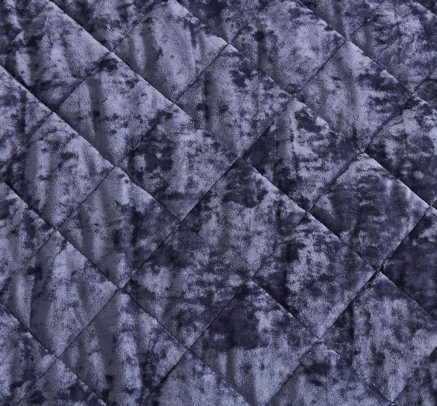 Fredsure Distressed Velvet Quilt Set, 3 Pieces Purple Queen, Distressed Velvet Face and Brushed Microfiber Reverse with Diamond Quilting