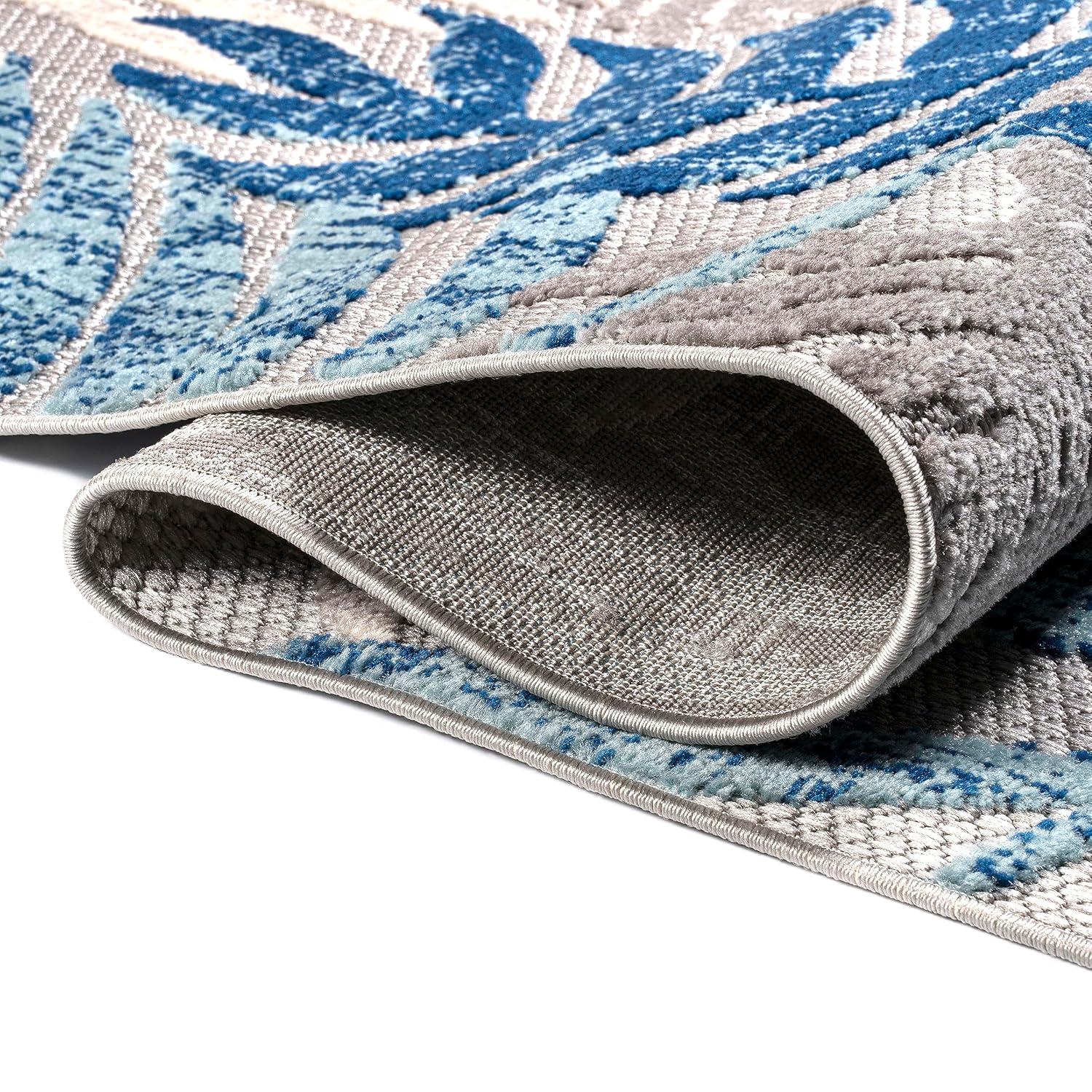 Gray and Blue Synthetic Floral Flat Woven Area Rug, 3' x 5'