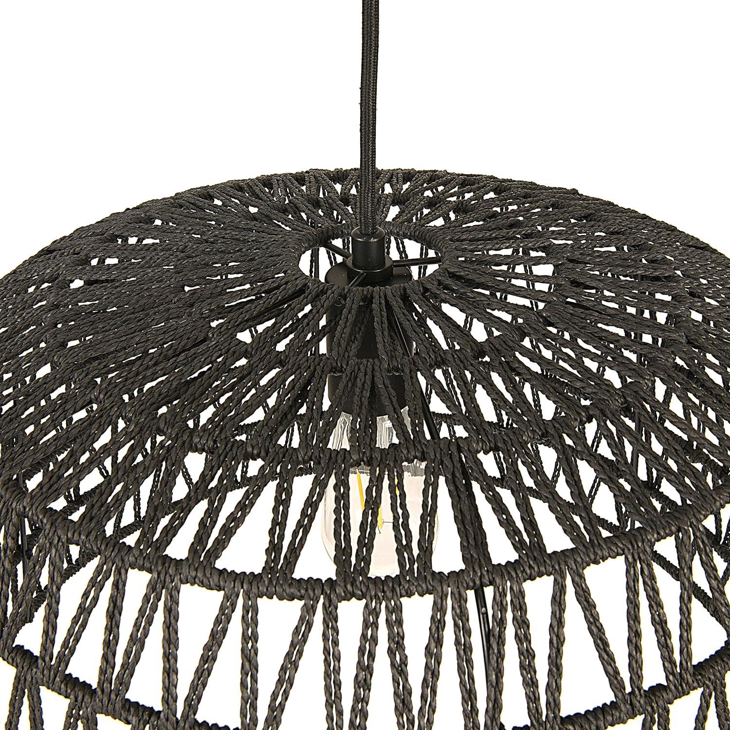 Creative Co-Op Open Weave Metal and Paper Rope Ceiling Light, Black