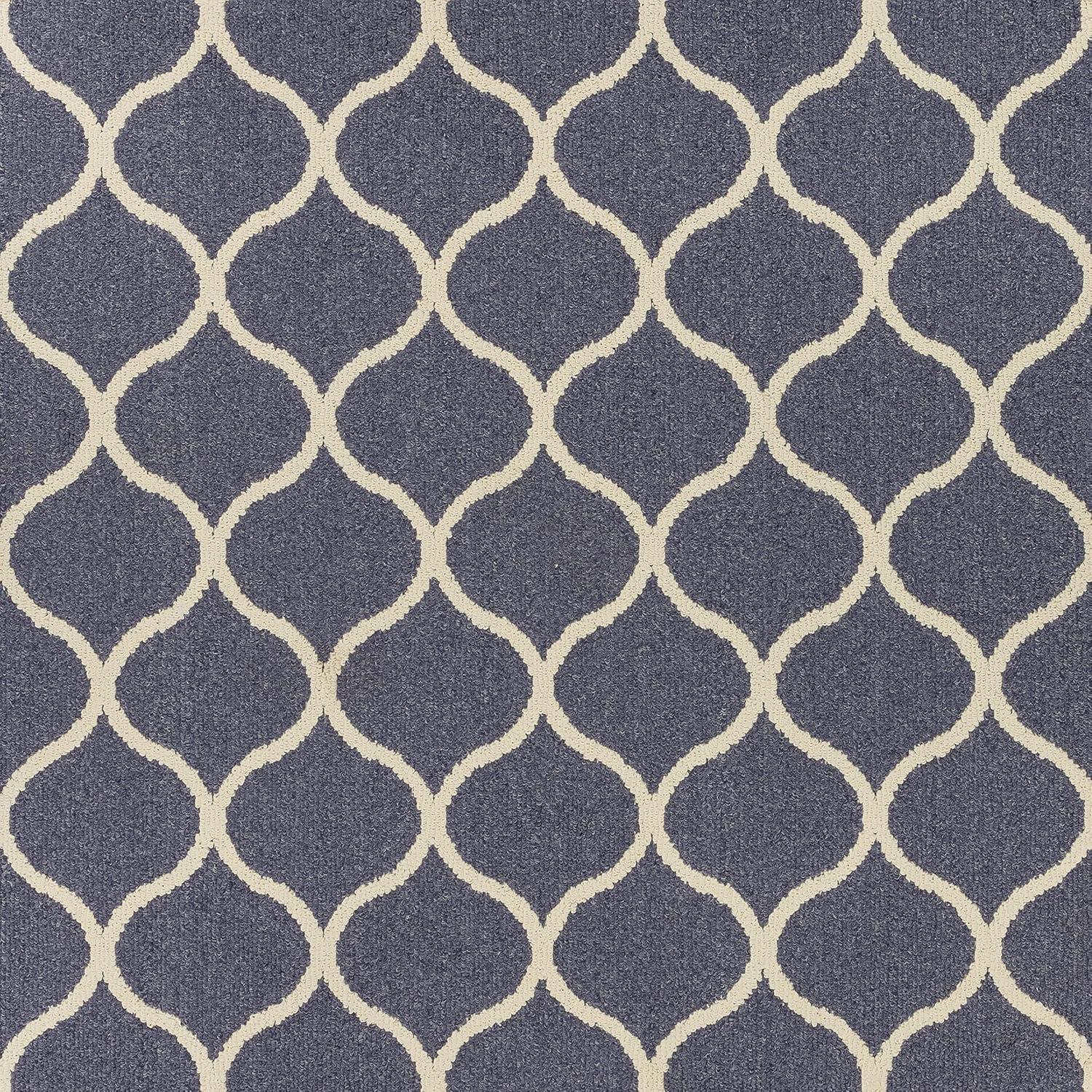 Indigo Blue Geometric Tufted Runner Rug with Non-Slip Backing