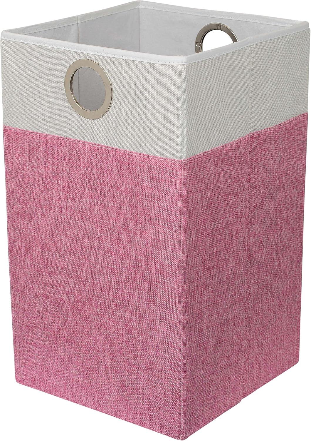 BIRDROCK HOME Folding Cloth Laundry Hamper with Handles | Dirty Clothes Sorter | Easy Storage | Collapsible | Pink and White