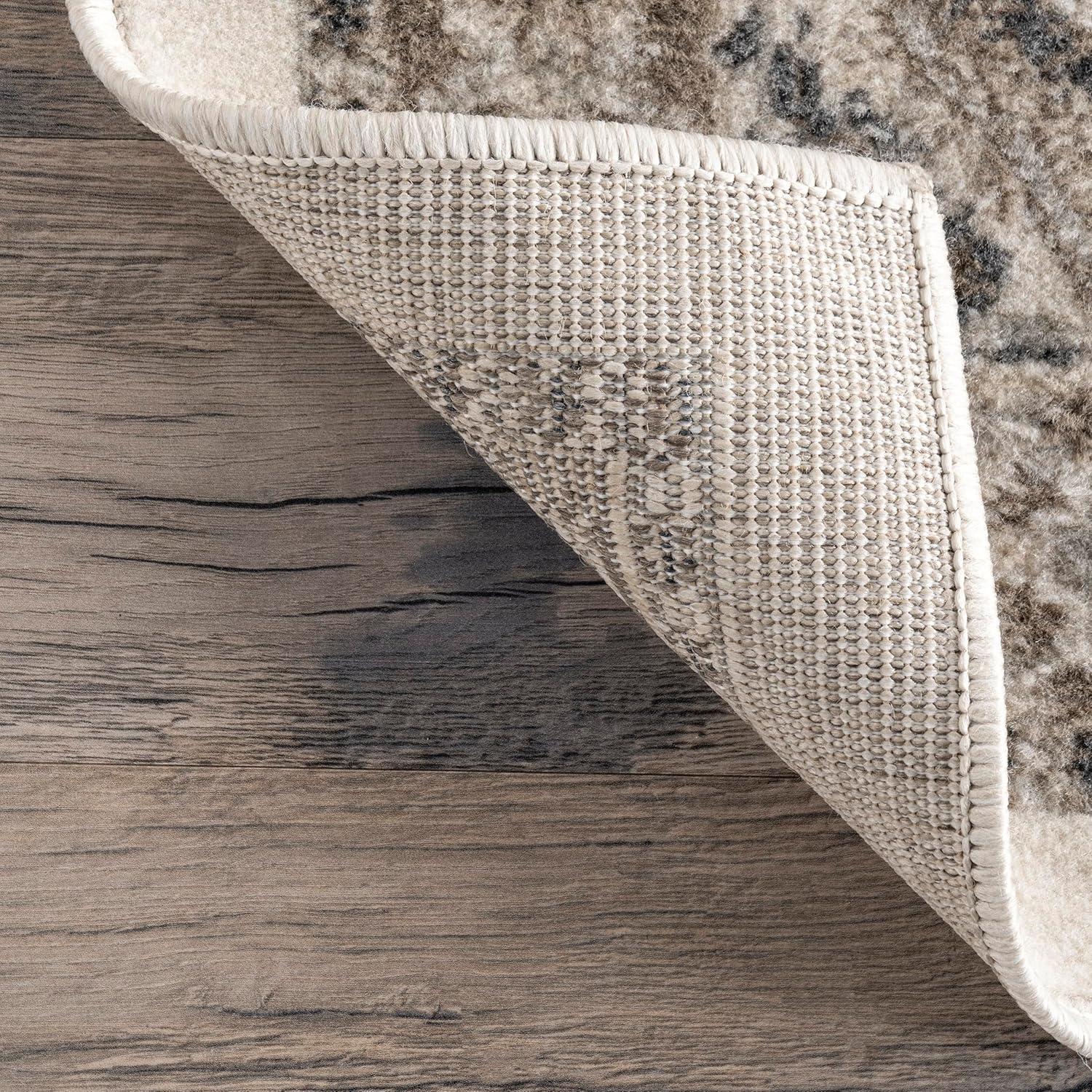 Nuloom 6 Round Becca  Tiled Indoor Area Rug, Beige, Faded Transitional Design, Stain Resistant, BedroomLiving Room, Kitchen,