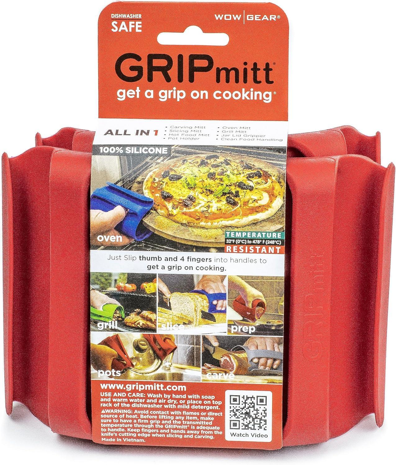 GRIPmitt Silicone Kitchen & BBQ Mitt 2-Pack Set (Small/Medium, Red)