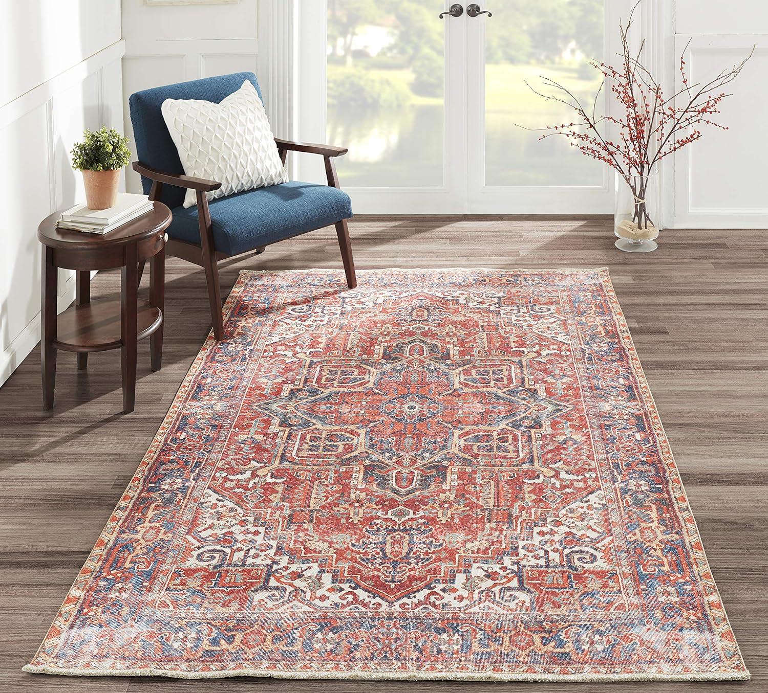 5'6"x8'6" Chandler Medallion Area Rug Red - Momeni: Bohemian Shibori Pattern, Medium Pile, Indoor Use, 6x8 Rug