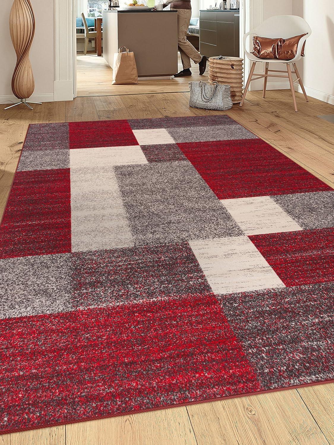 World Rug Gallery Modern Boxes Design Non-slip (Non-skid) Red 7'10" x 10' Area Rug