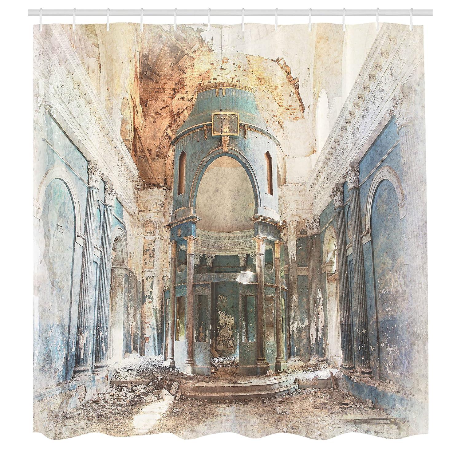 Ambesonne Antique Shower Curtain, Old Vintage, 69"Wx70"L, Petrol Blue Marigold