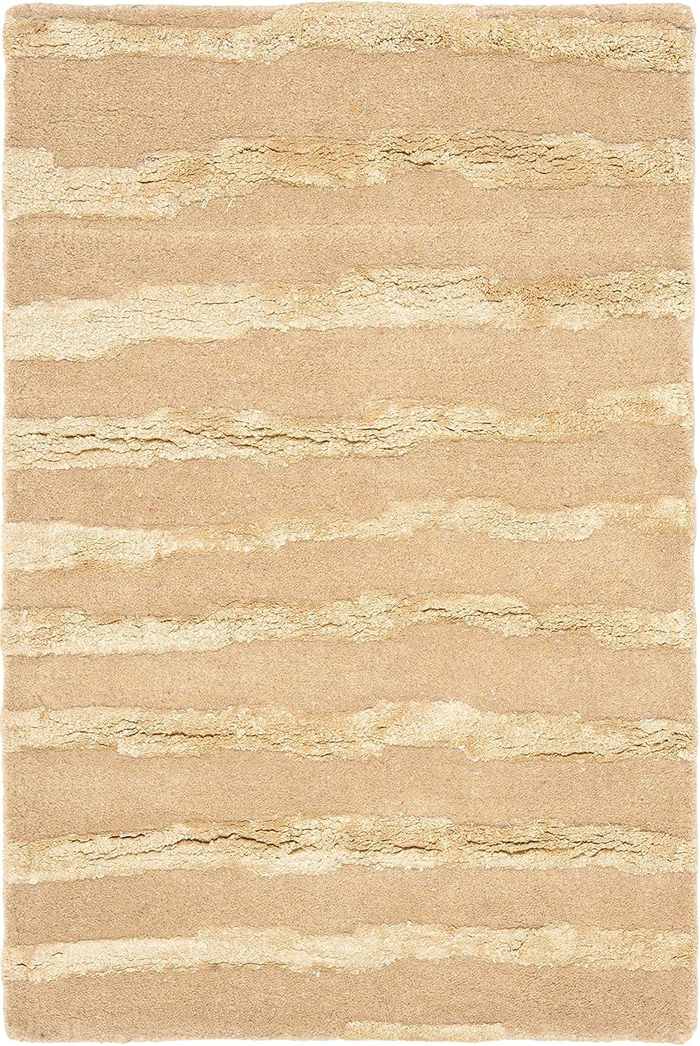 Beige and Gold 9' x 12' Tufted Wool and Viscose Rug