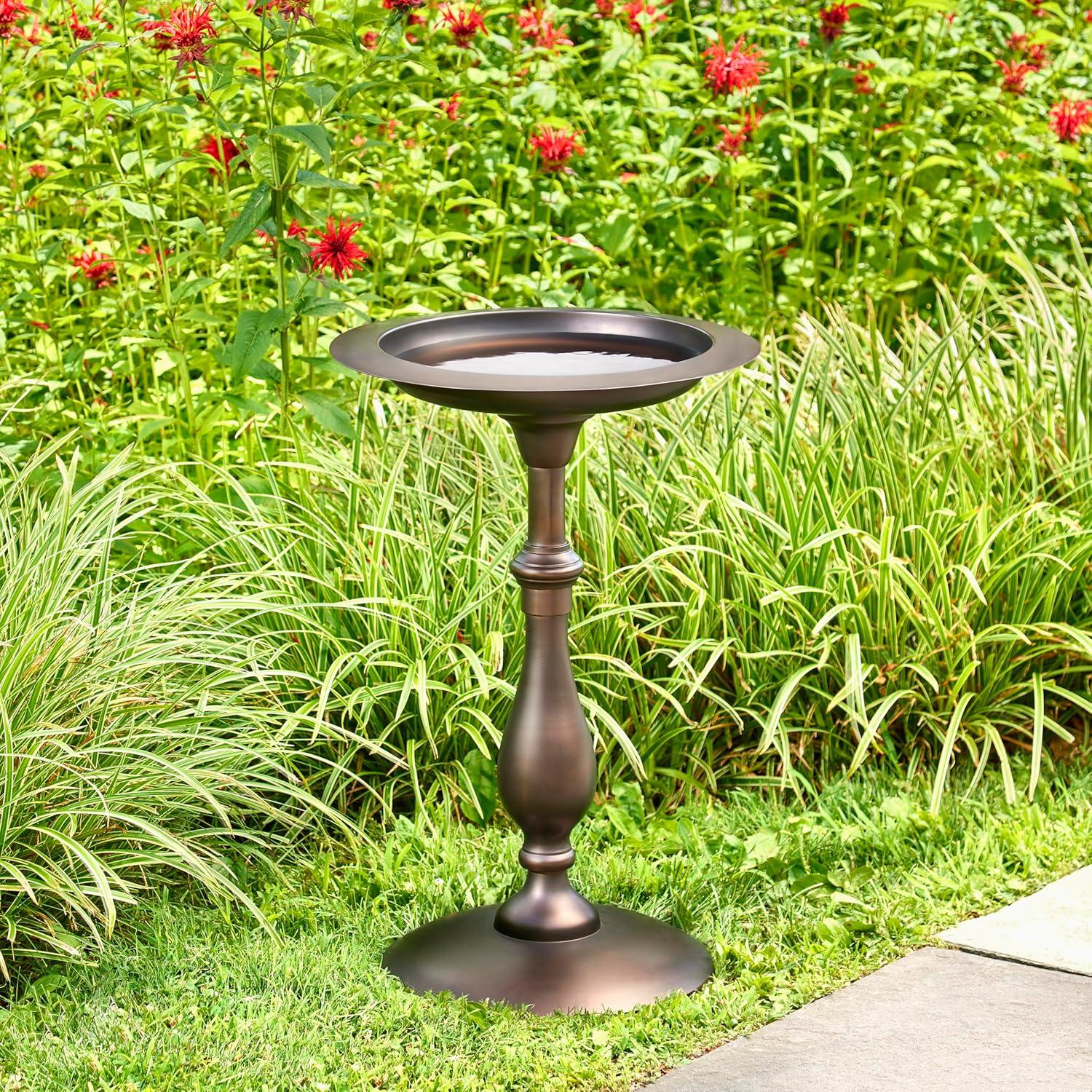 Bronze Pedestal Bird Bath with Decorative Fairy