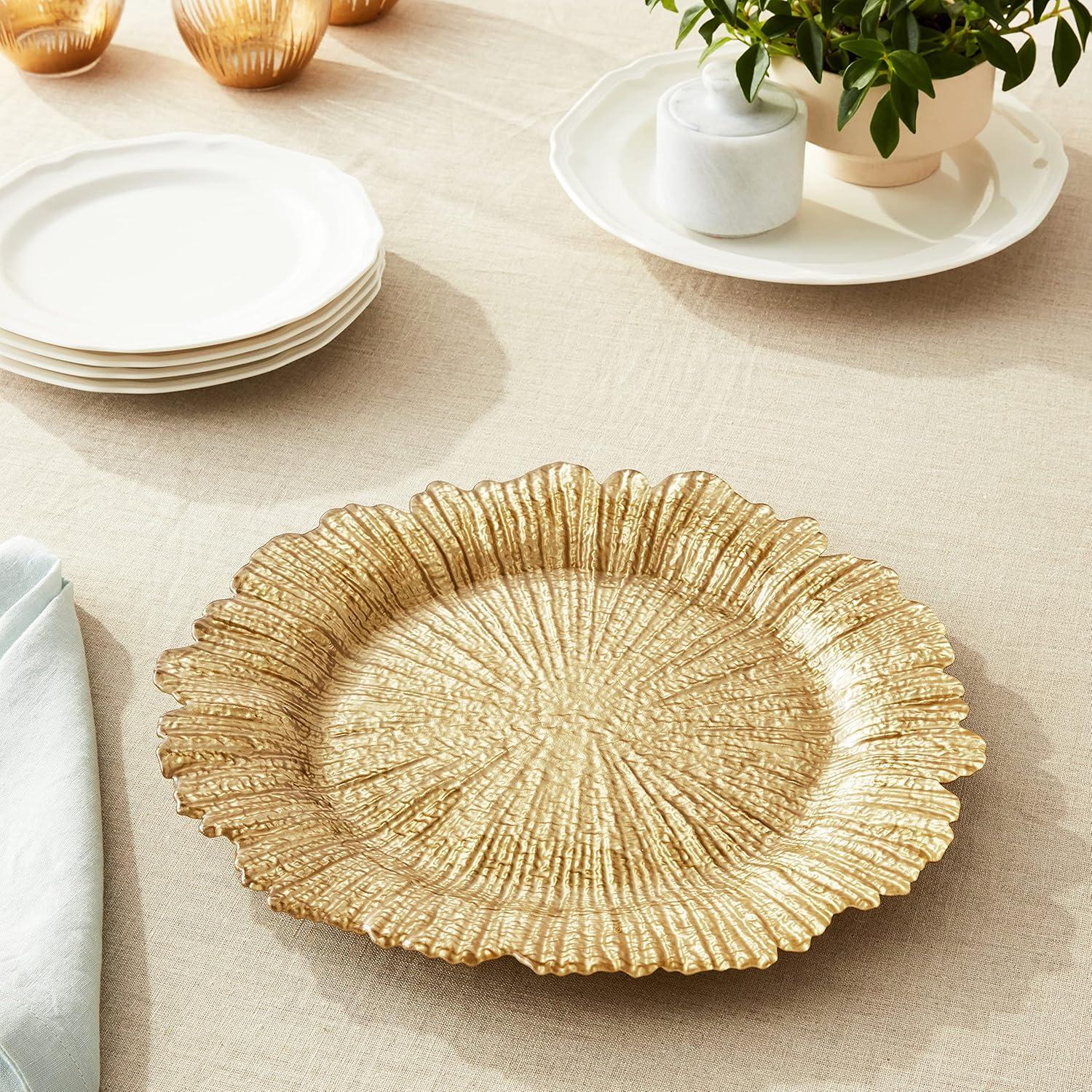 Gold Glass Reef Charger Plate with Scalloped Edges