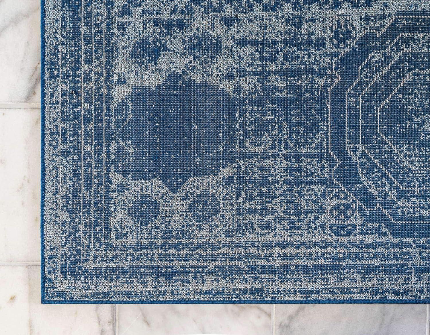 Unique Loom Bromley Collection Area Rug - Wells (7' 1" x 10' Rectangle, Navy Blue/ Ivory)