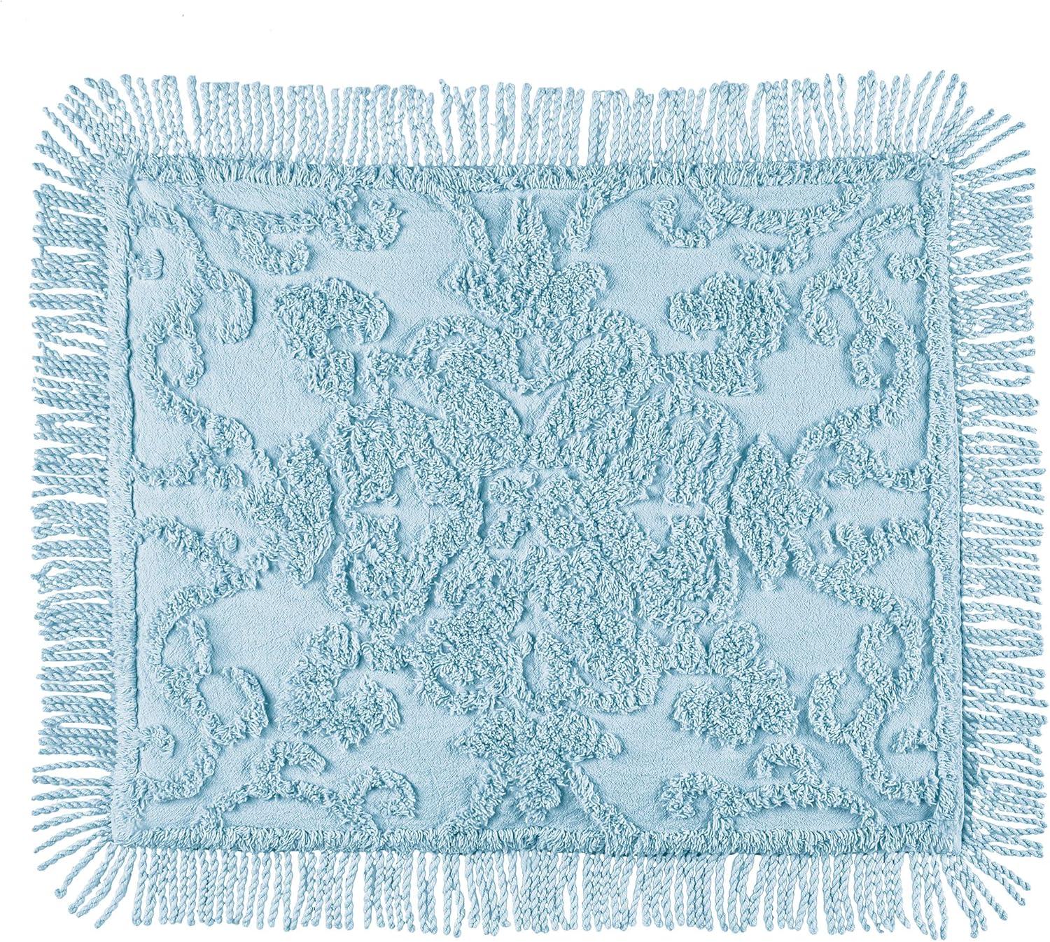 Blue Cotton and Polyester Diamond Pattern Chenille Pillow Sham