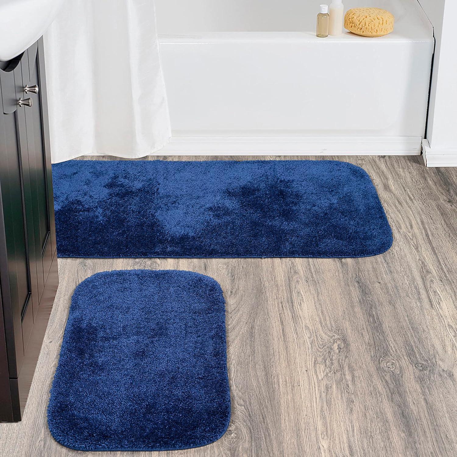 2pc Traditional Nylon Washable Bathroom Rug Set Navy - Garland Rug: Machine Made, Latex Backing, Tufted Bath Mats Set