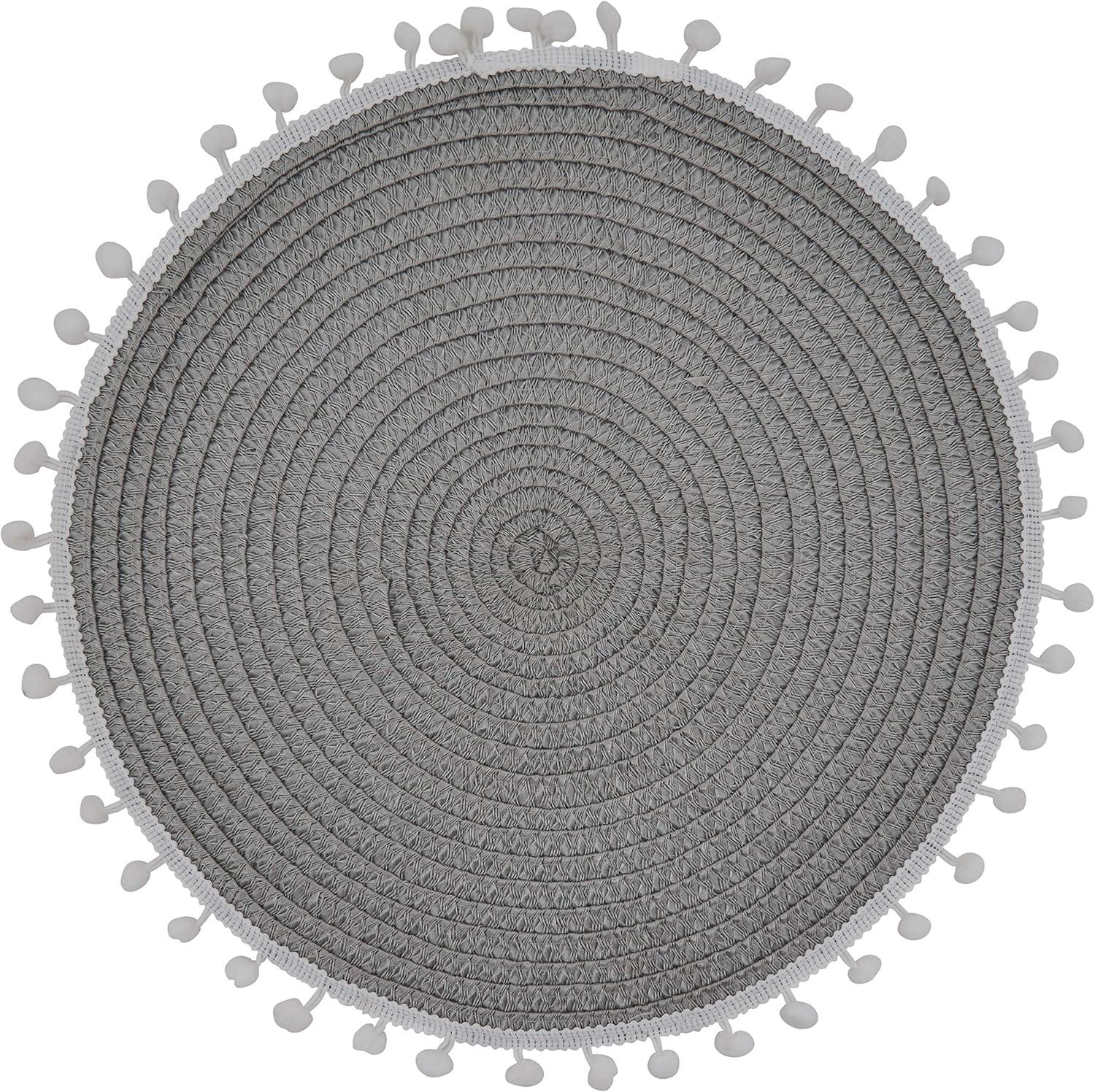 Fennco Styles Pom Pom Textured Placemats 15 Inches Round, Set of 4 – Grey Modern Traycloth Table Mats for Home, Dining Room Décor, Banquets, Indoor & Outdoor and Special Events