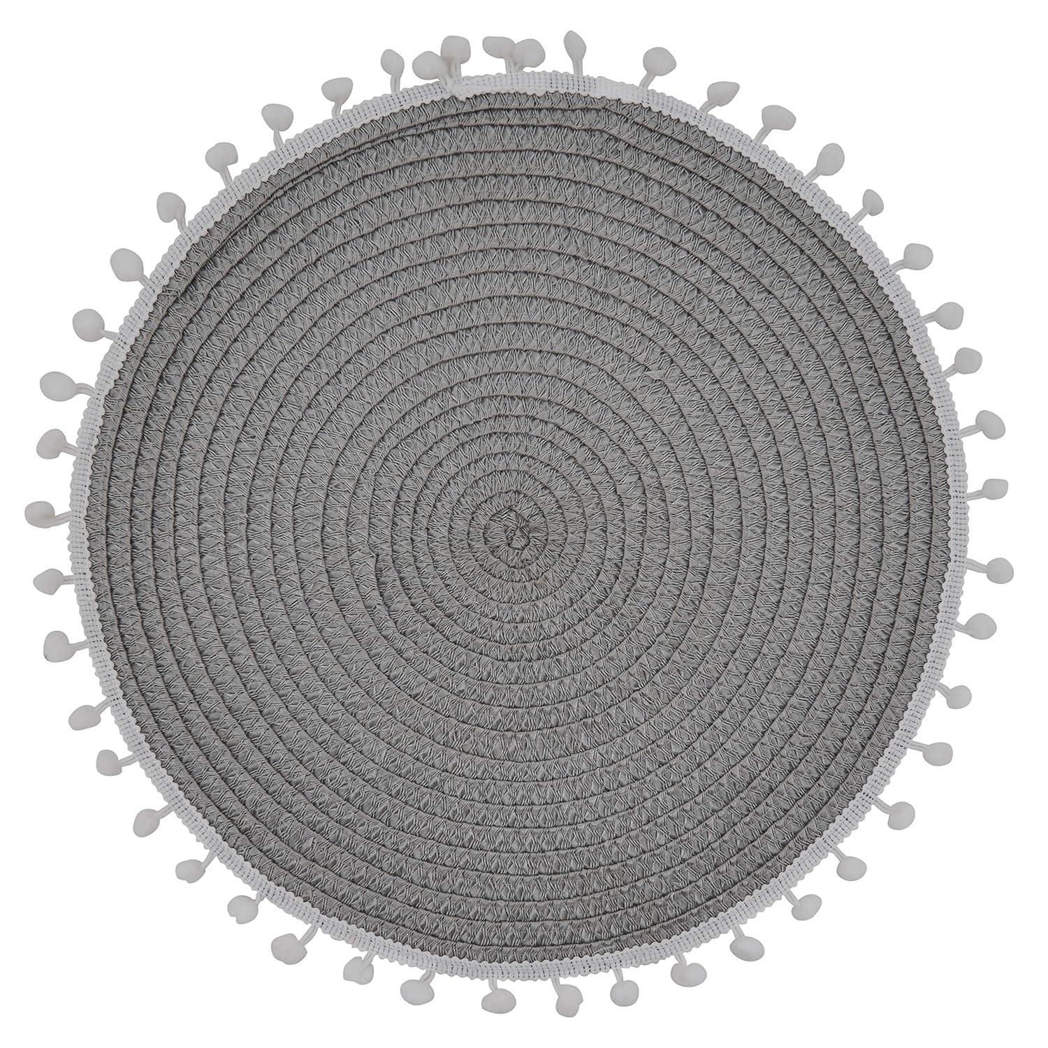 Fennco Styles Pom Pom Textured Placemats 15 Inches Round, Set of 4 – Grey Modern Traycloth Table Mats for Home, Dining Room Décor, Banquets, Indoor & Outdoor and Special Events