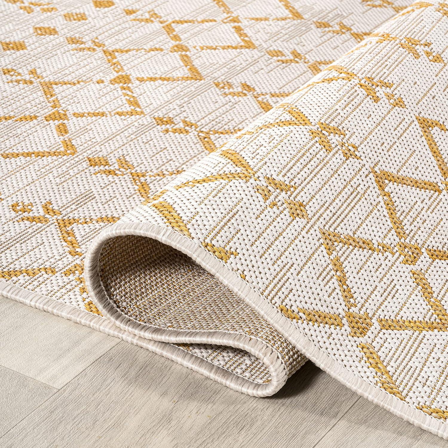 4' x 6' Ourika Moroccan Geometric Textured Weave Indoor/Outdoor Area Rug, Cream/Yellow - JONATHAN Y