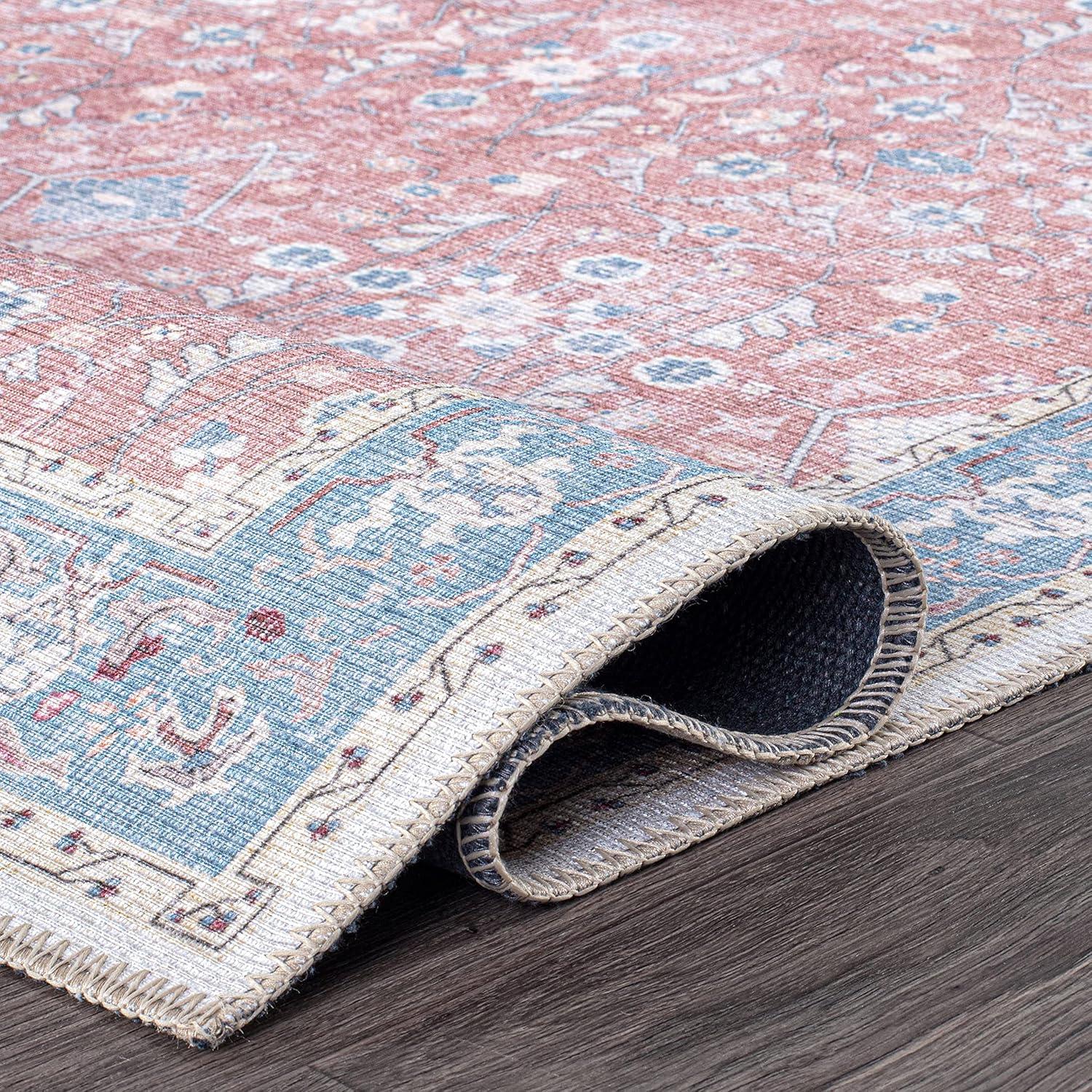 Rugshop Transitional Bordered Floral Stain Resistant Flat Weave Eco Friendly Premium Recycled Machine Washable Area Rug 3'3"x5' Rust