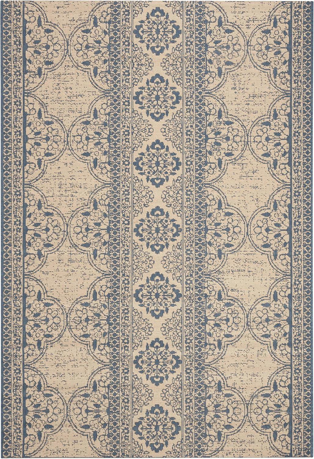 SAFAVIEH Beach House Kiaran Southwestern Indoor/Outdoor Area Rug Blue/Cream, 5'3" x 7'6"