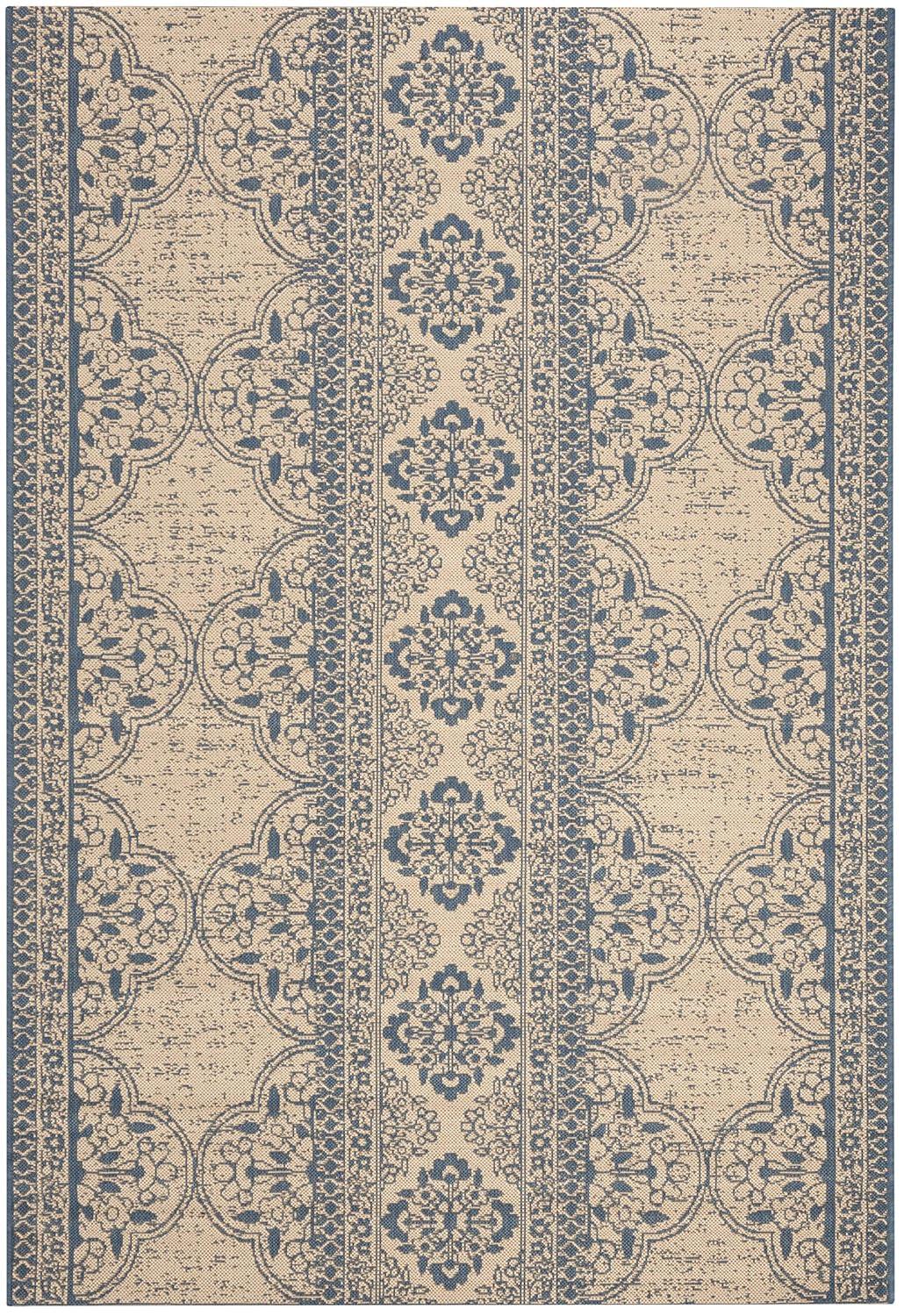 SAFAVIEH Beach House Kiaran Southwestern Indoor/Outdoor Area Rug Blue/Cream, 5'3" x 7'6"