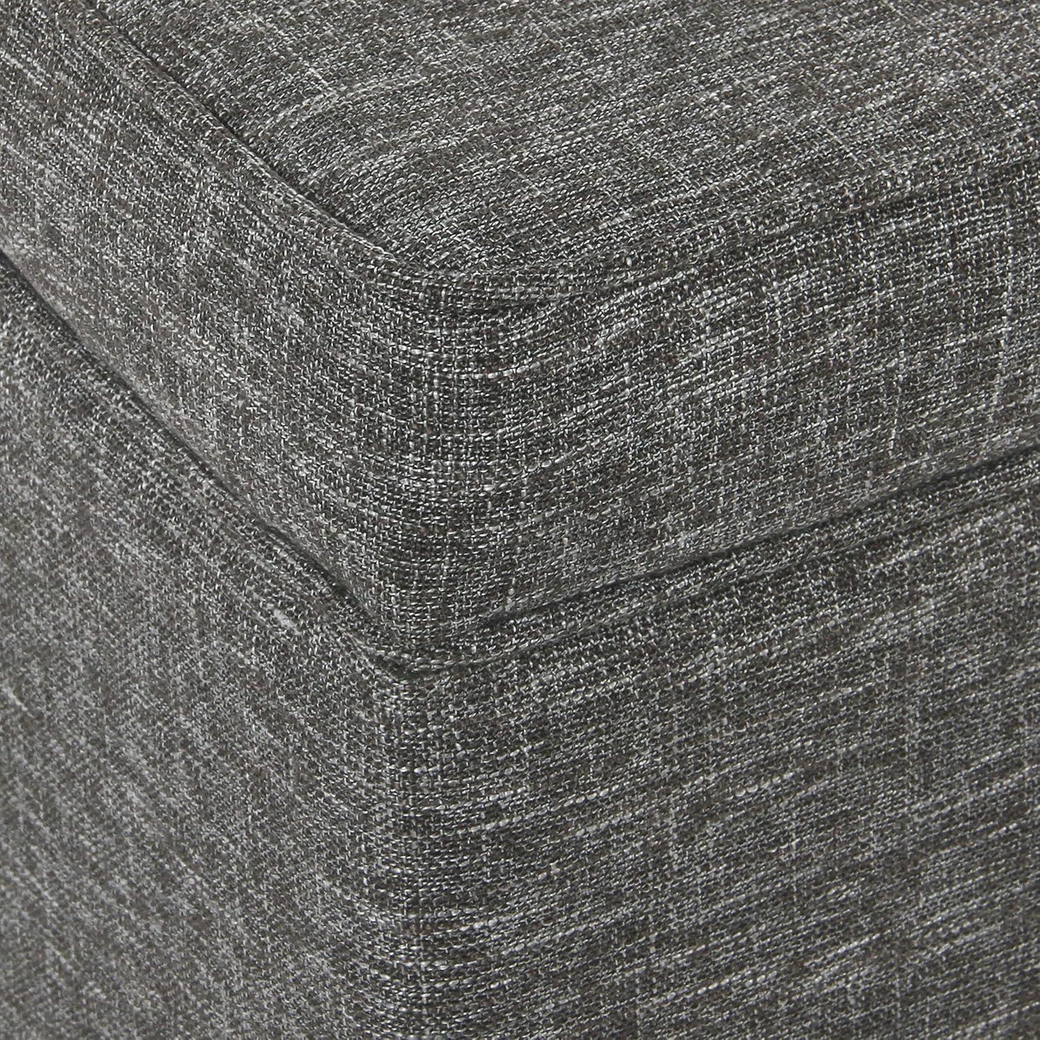 Slate Gray Heathered Tweed Medium Storage Ottoman with Walnut Legs