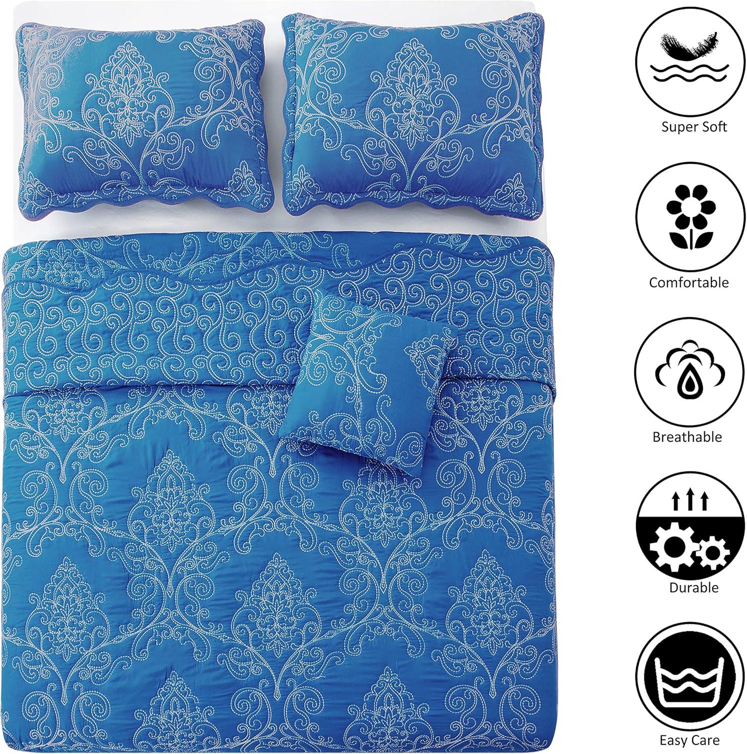 Home Soft Things Damask Embroidery Oversized 4 Piece Quilt Set