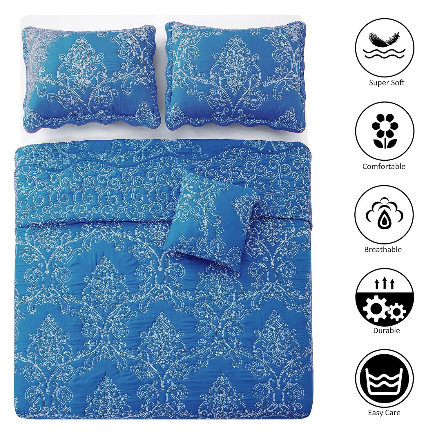 Home Soft Things 4 Piece Damask Embroidery Bedspread Set