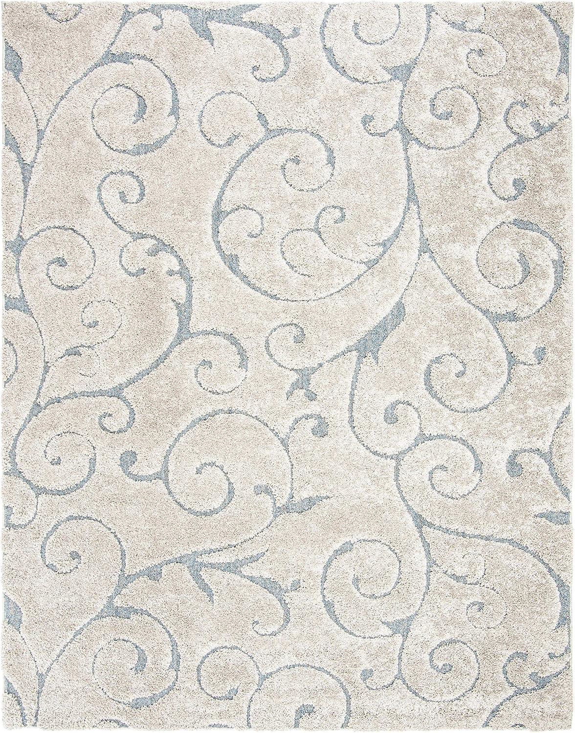 Beige Floral Handmade Tufted Shag Area Rug