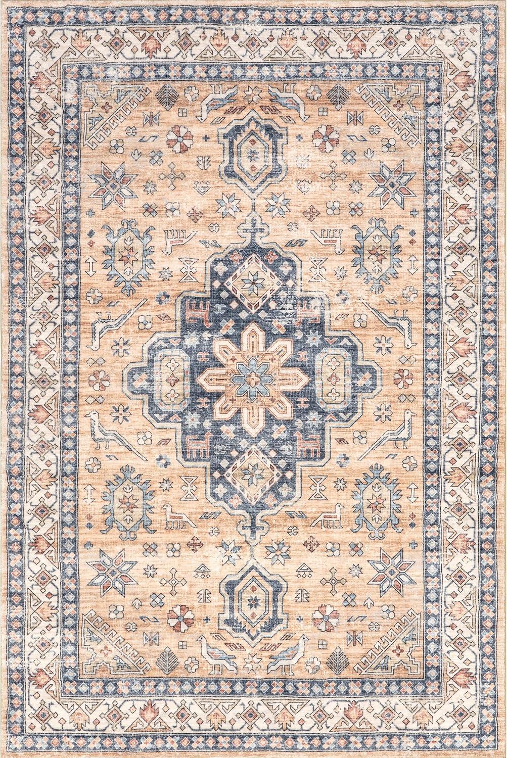 Nuloom Jordan Medallion 3x5 Machine Washable Accent Indoor Area Rug for Living Room Bedroom Dining Room Entryway Kitchen, Sand/Grey