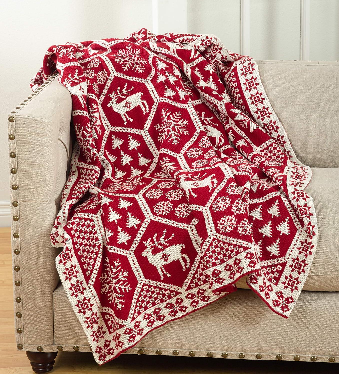 50"x60" Christmas Design Knitted Throw Blanket Red - Saro Lifestyle