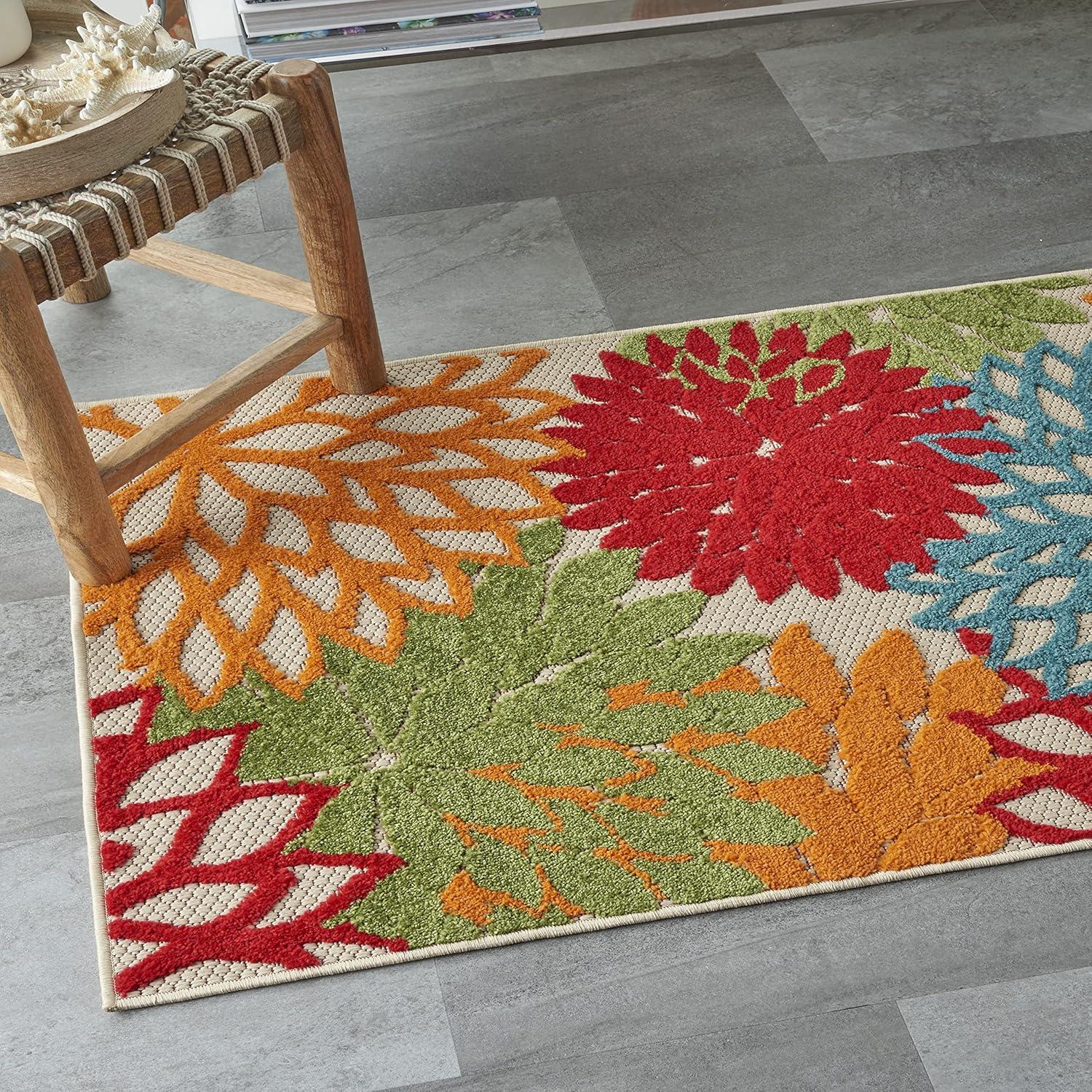 Nourison Aloha Floral 2'8" x 4' Green Tropical Indoor/Outdoor Area Rug