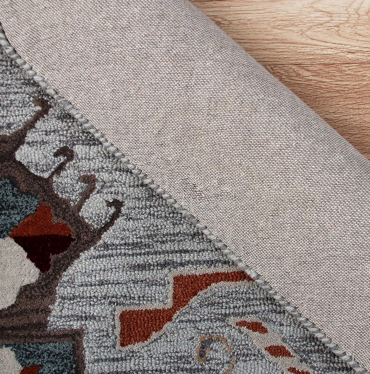 Ox Bay Terracotta Textile Southwestern Shape Rug, 4 ft. Octagon, Terracotta / Gray