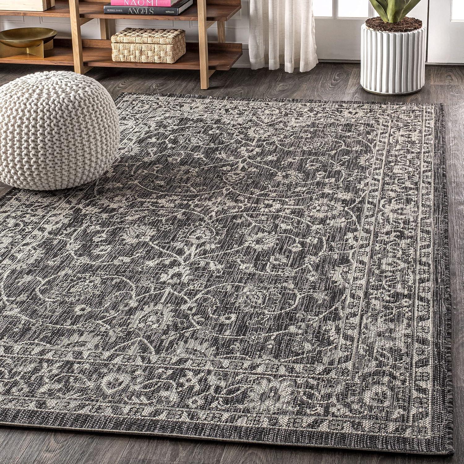 4'x6' Palazzo Vine and Border Textured Weave Indoor/Outdoor Area Rug, Black/Gray - JONATHAN Y