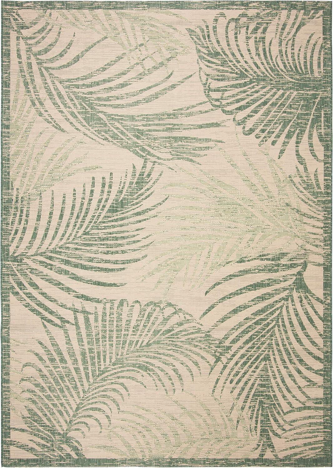 SAFAVIEH Courtyard Padic Botanical Indoor/Outdoor Area Rug, Beige/Green, 9' x 12'
