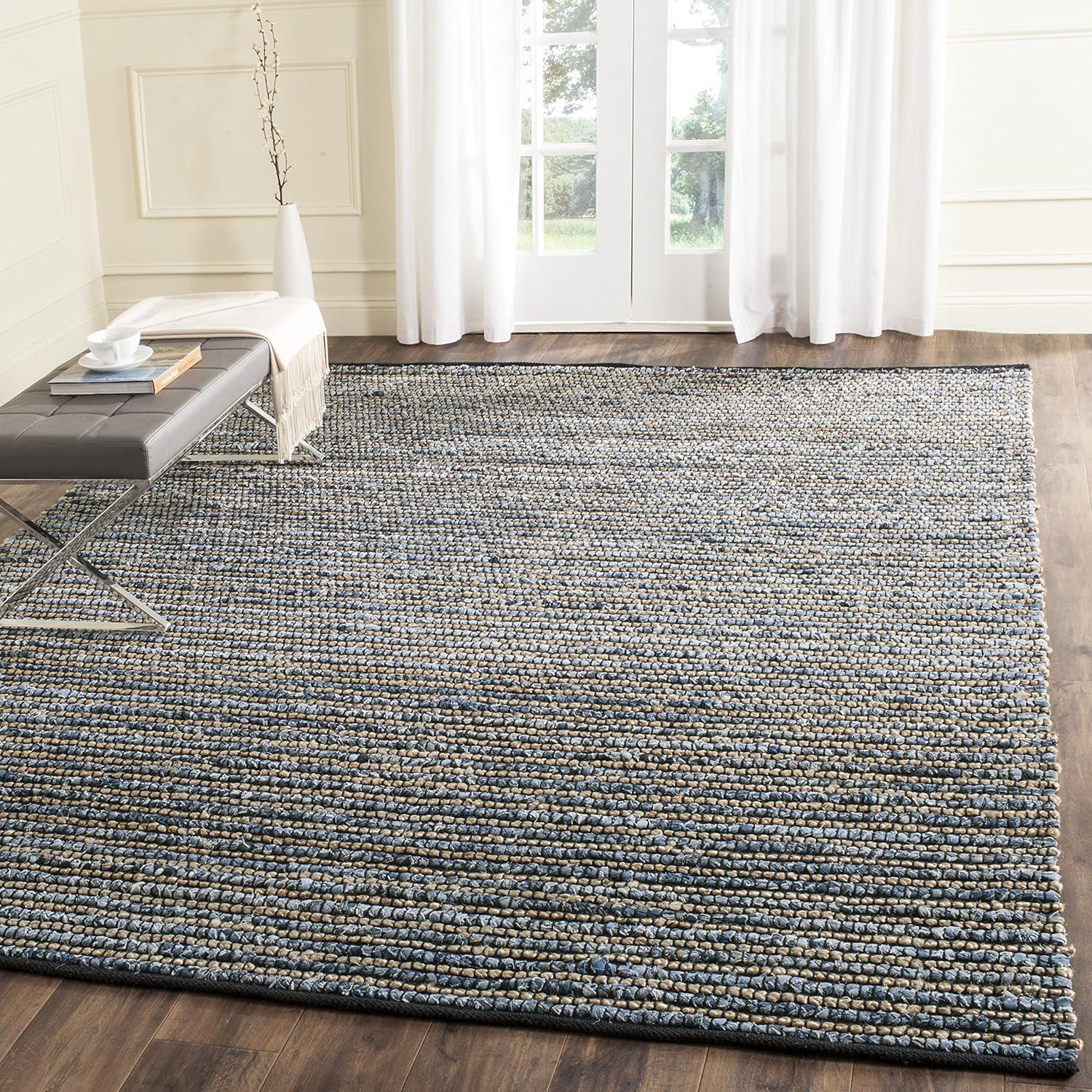 Handmade Cape Cod 4' Square Blue Stripe Cotton Rug