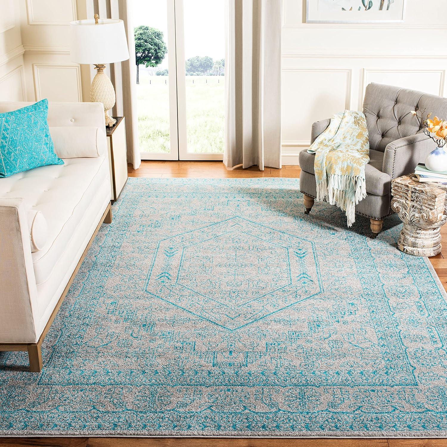 Adirondack ADR108 Power Loomed Area Rug - Light Grey/Teal - 6'x6' - Safavieh.