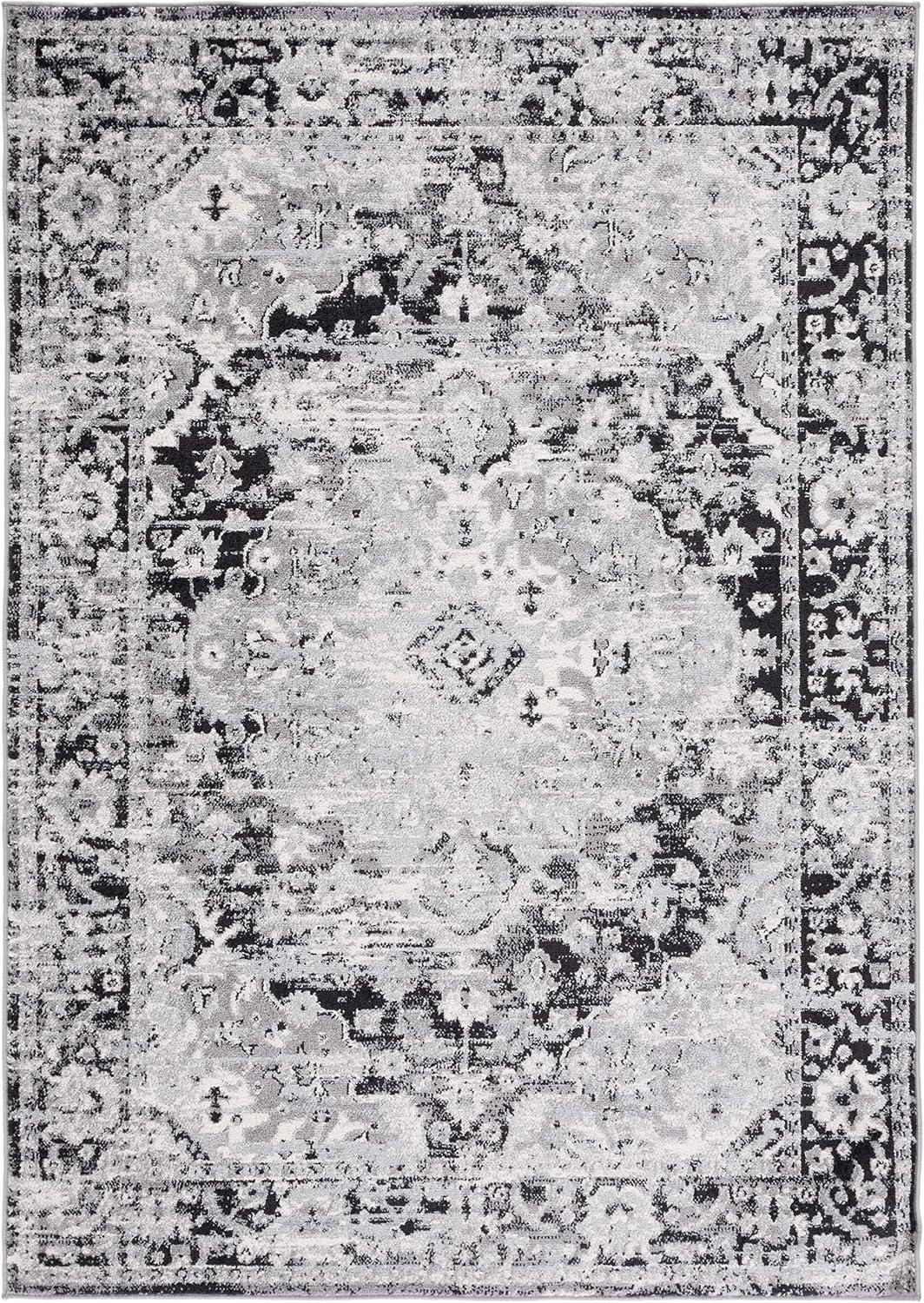 SAFAVIEH Madison Caden Floral Bordered Area Rug, Black/Grey, 9' x 12'