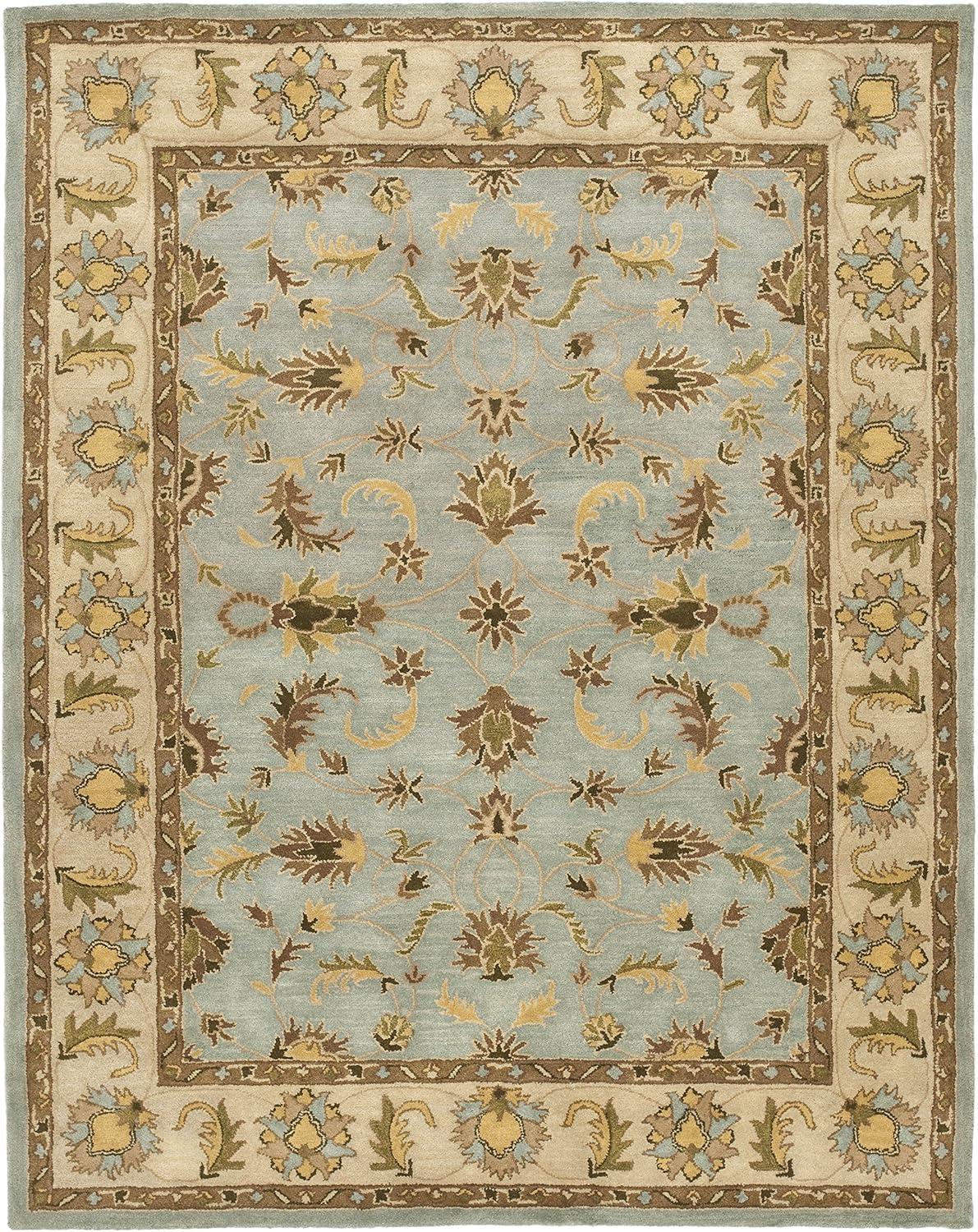 SAFAVIEH Heritage Bruce Traditional Wool Area Rug, Light Blue/Beige, 9'6" x 13'6"