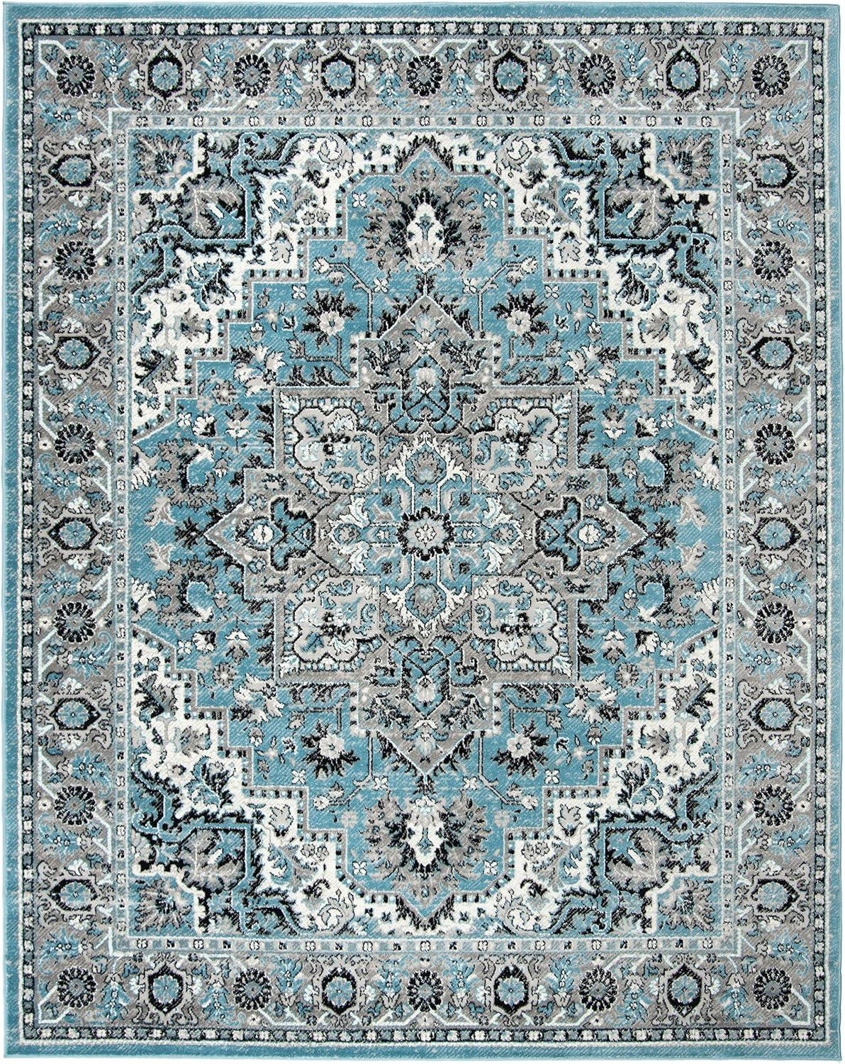 Ivory and Blue Medallion Handmade Synthetic Round Rug