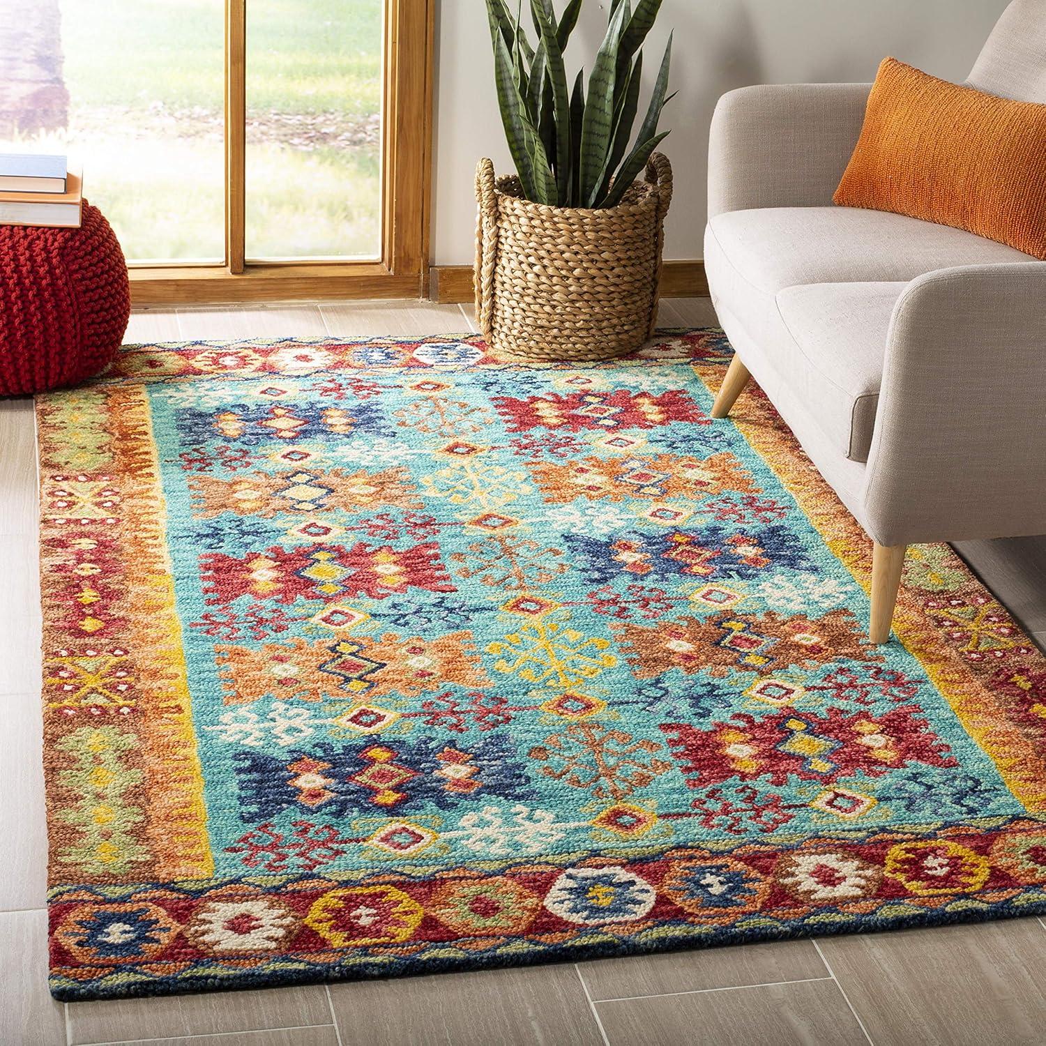 Aspen Southwestern Chic Blue/Red Wool Area Rug, 4' x 6'