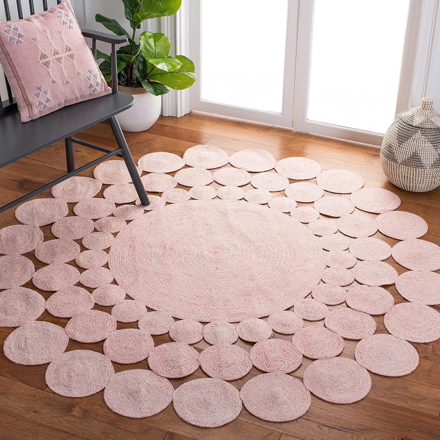 Handmade Pink Round Synthetic Area Rug, 3 ft