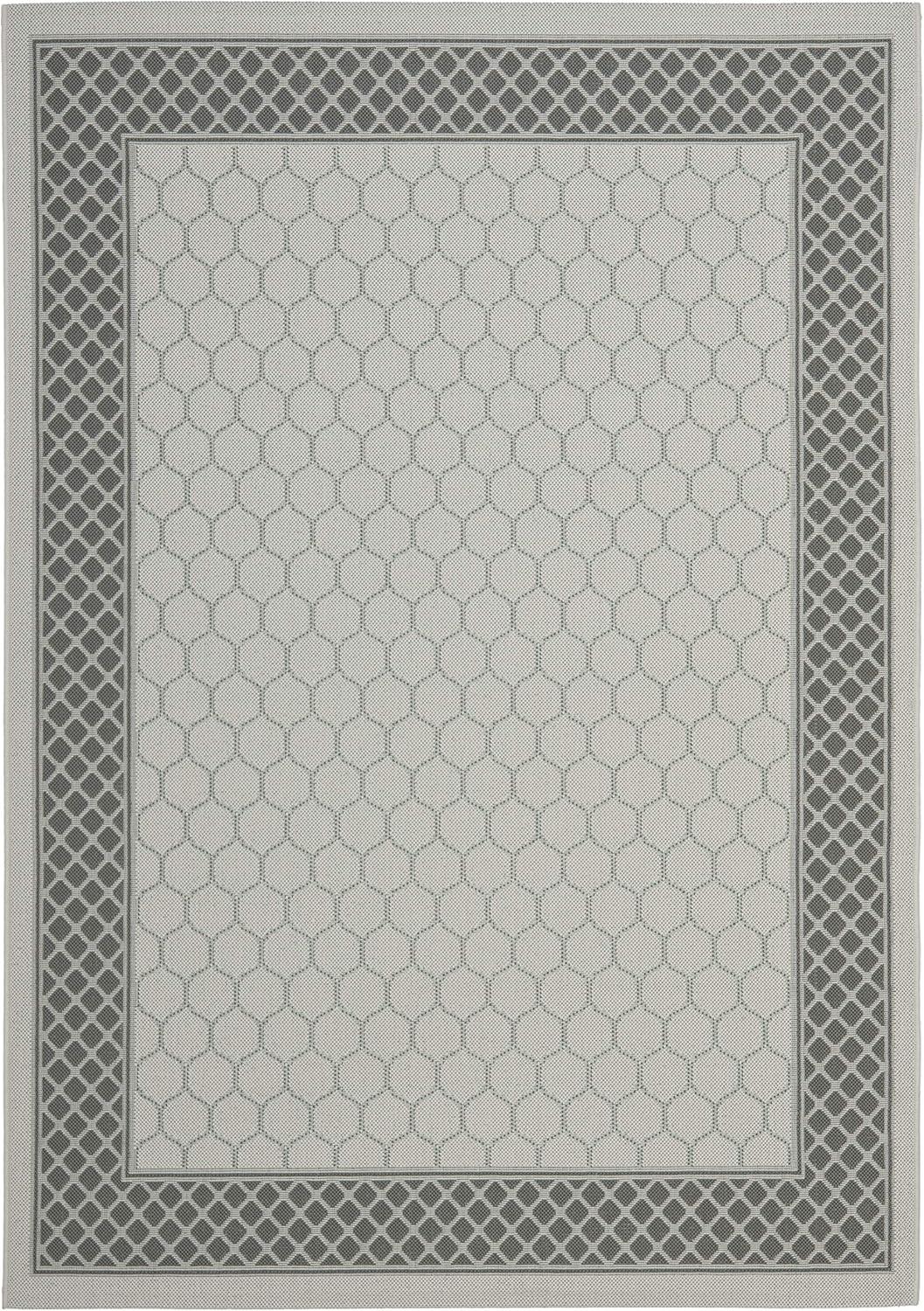 SAFAVIEH Courtyard Noelle Bordered Indoor/Outdoor Area Rug, Light Grey/Anthracite, 5'3" x 7'7"