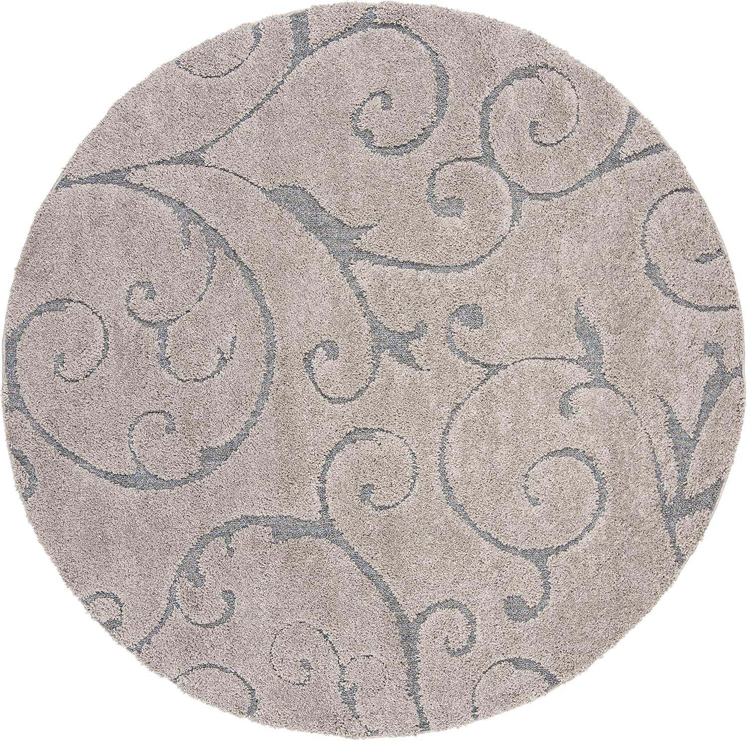 Elegance Bliss 10' Round Grey & Light Blue Floral Shag Rug