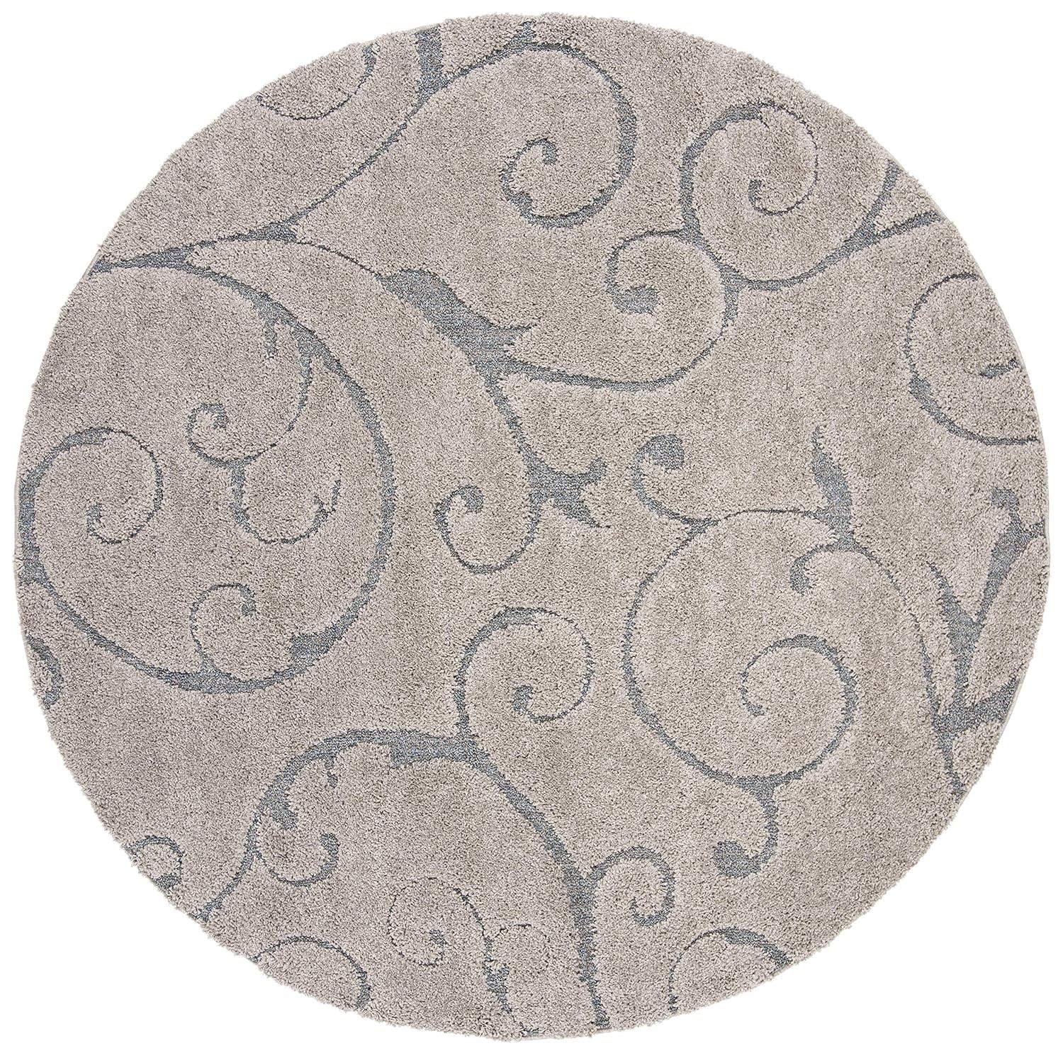 SAFAVIEH Florida Doug Floral Vines Shag Area Rug, Grey/Light Blue, 10' x 10' Round