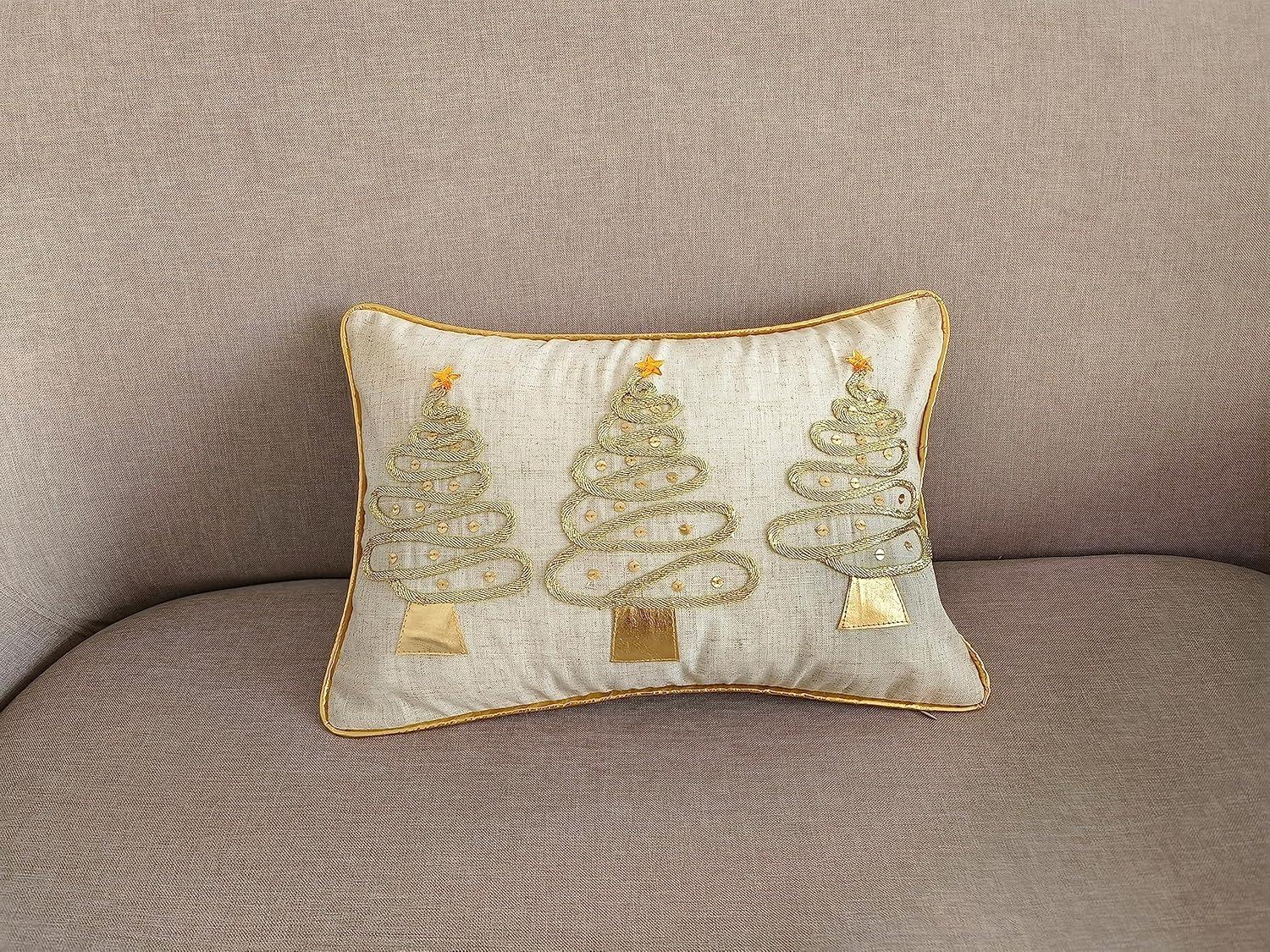 Saro Lifestyle Holiday Cheer Trio Poly Filled Throw Pillow, 12"x18", Gold