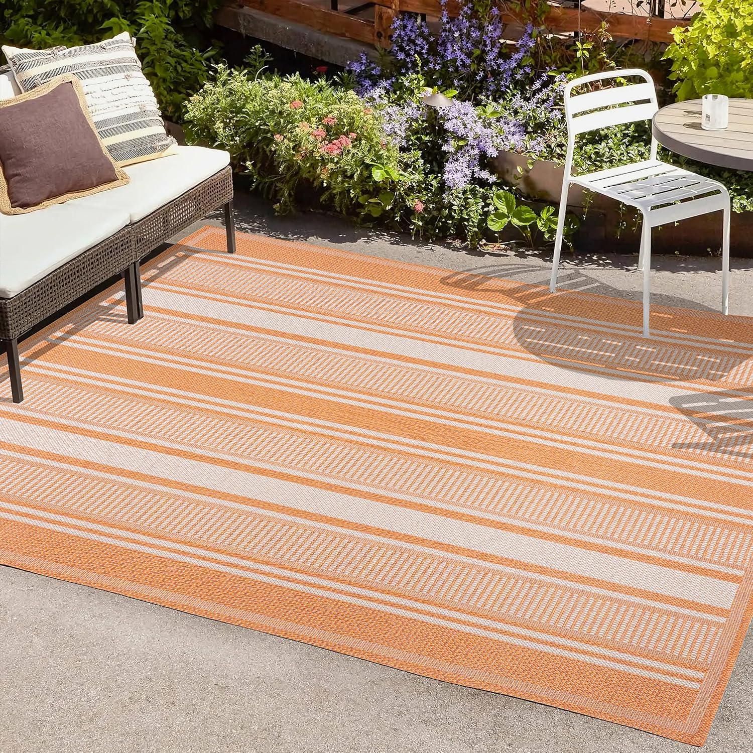 5' x 8' Haynes Modern Double Stripe Indoor/Outdoor Area Rug, Orange/Cream - JONATHAN Y