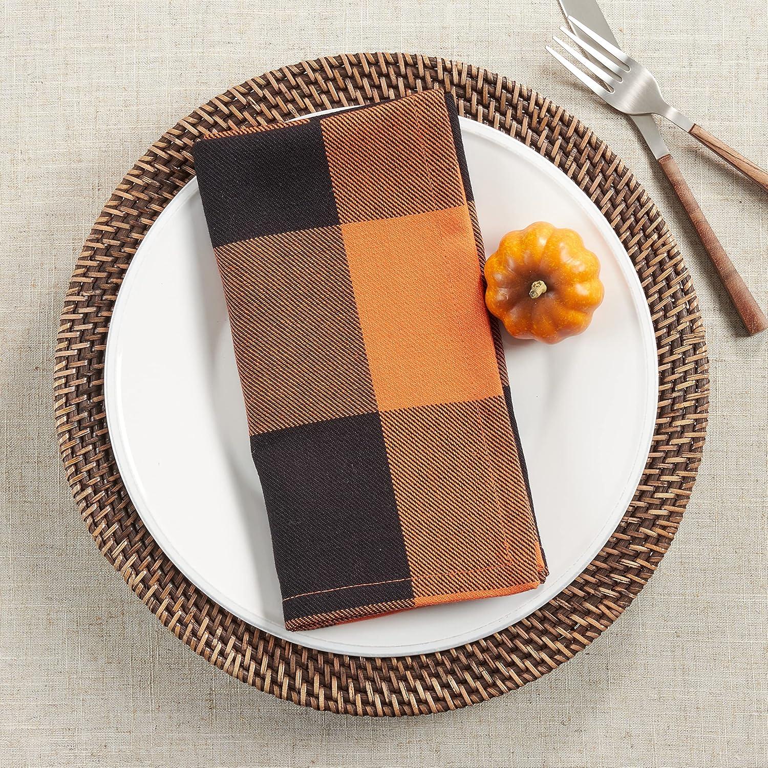 Saro Harvest Buffalo Plaid Collection 100% Cotton Plaid Square Napkin (Set of 4)