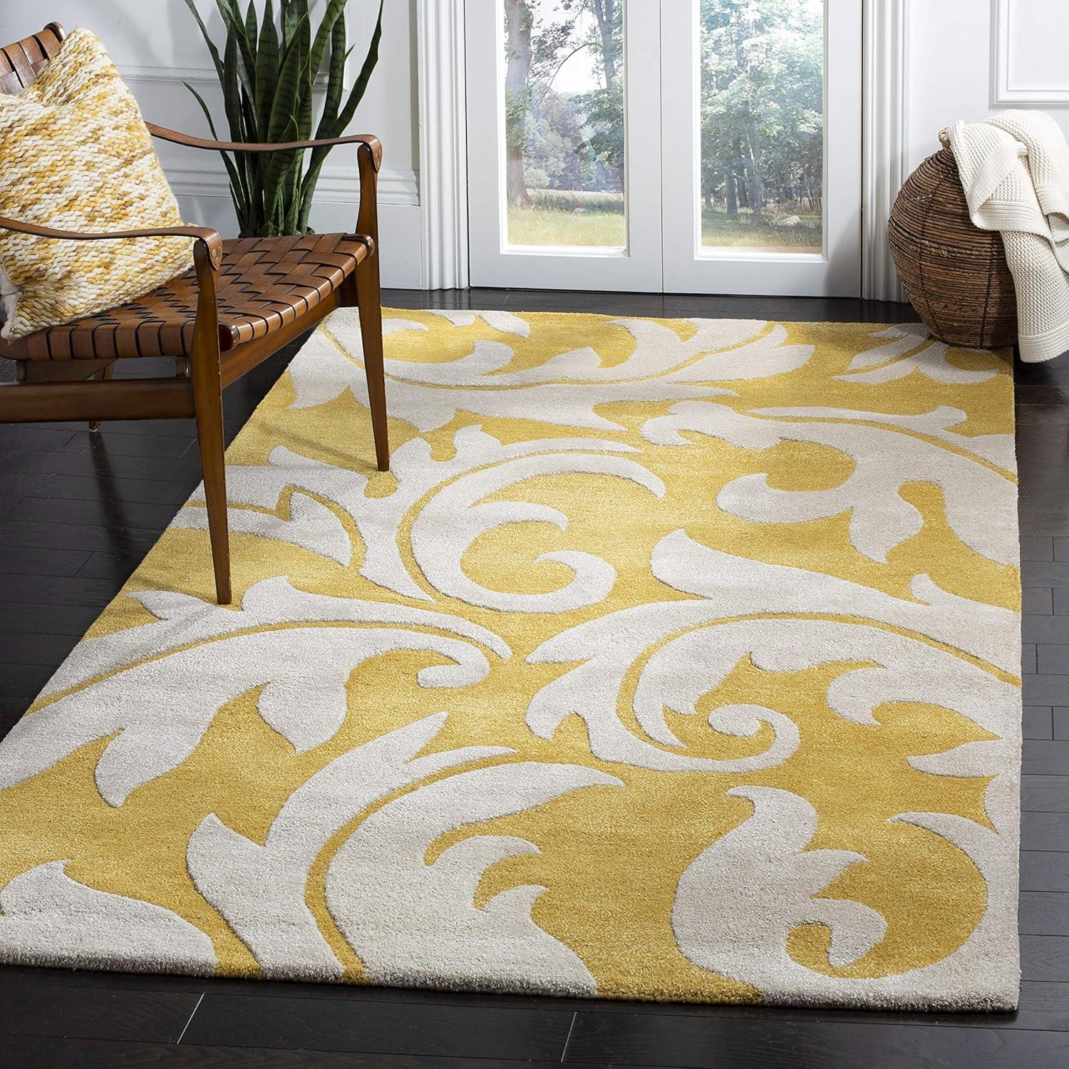 Ivory and Gold Hand-Tufted Wool and Viscose Area Rug