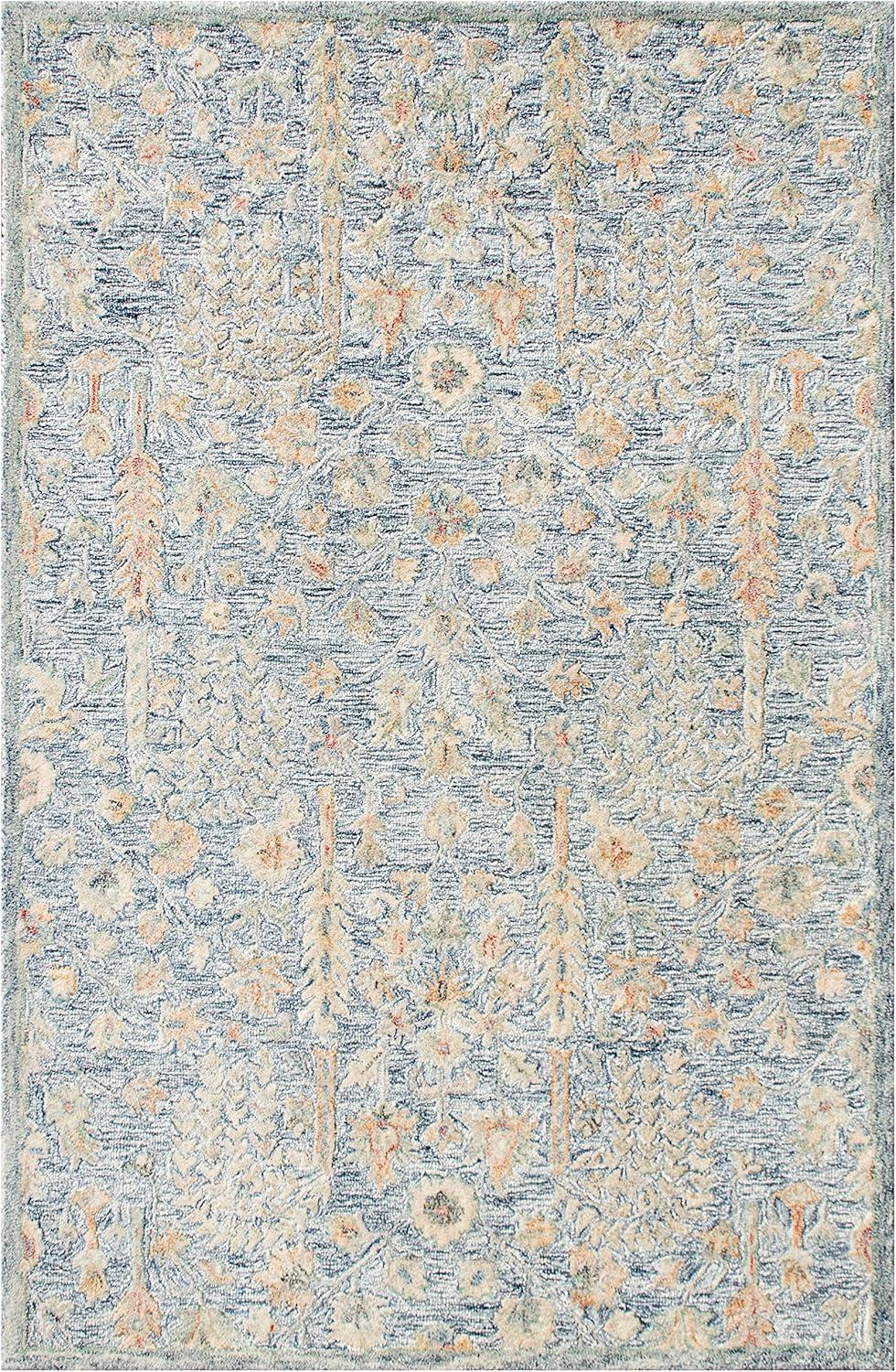 LR Home Viane Blythe Blue/Taupe Vintage Floral Wool Area Rug, 9' x 12'