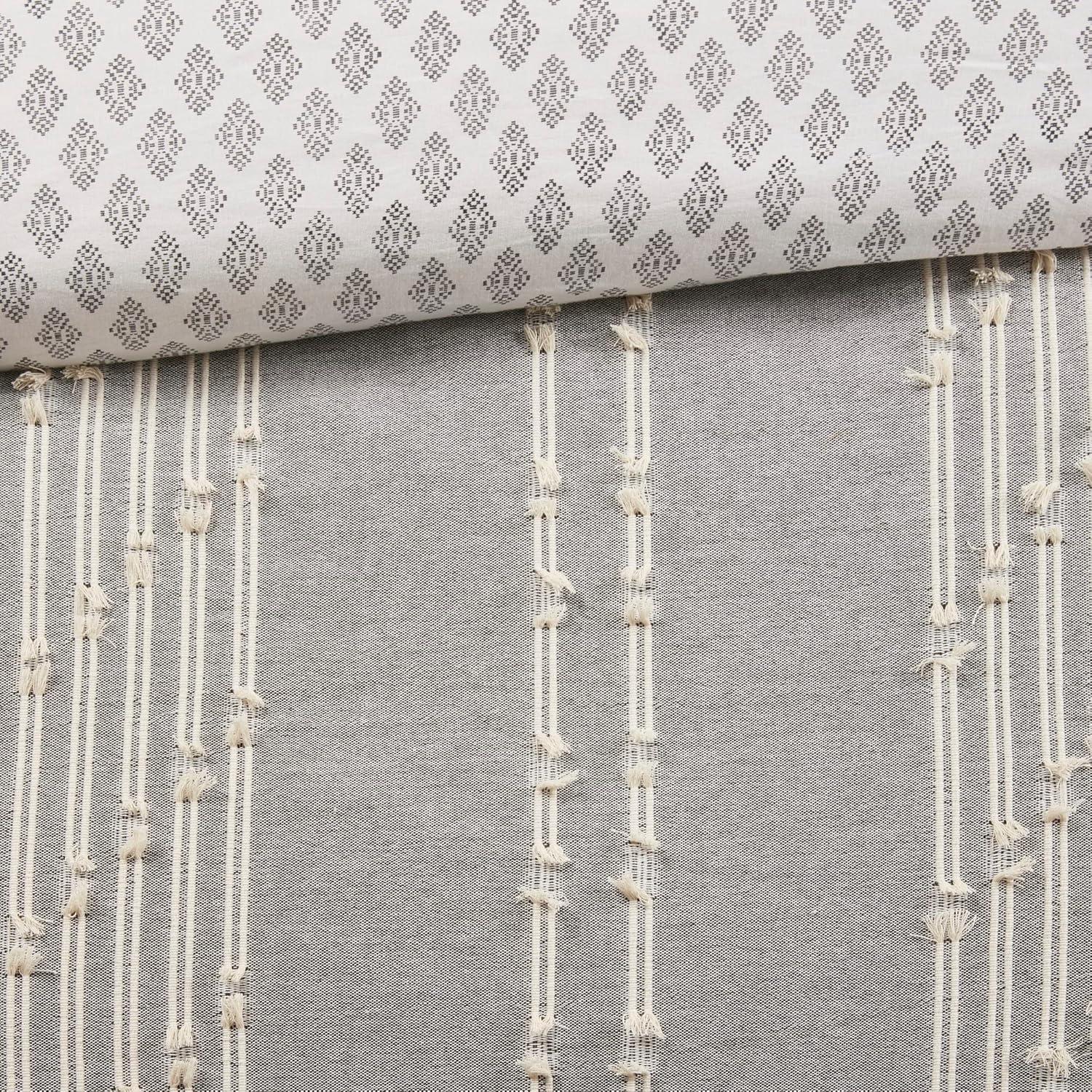 Ink+Ivy 3pc King/California King Kara Cotton Jacquard Duvet Cover Set Gray: OEKO-TEX Certified, Farmhouse Style