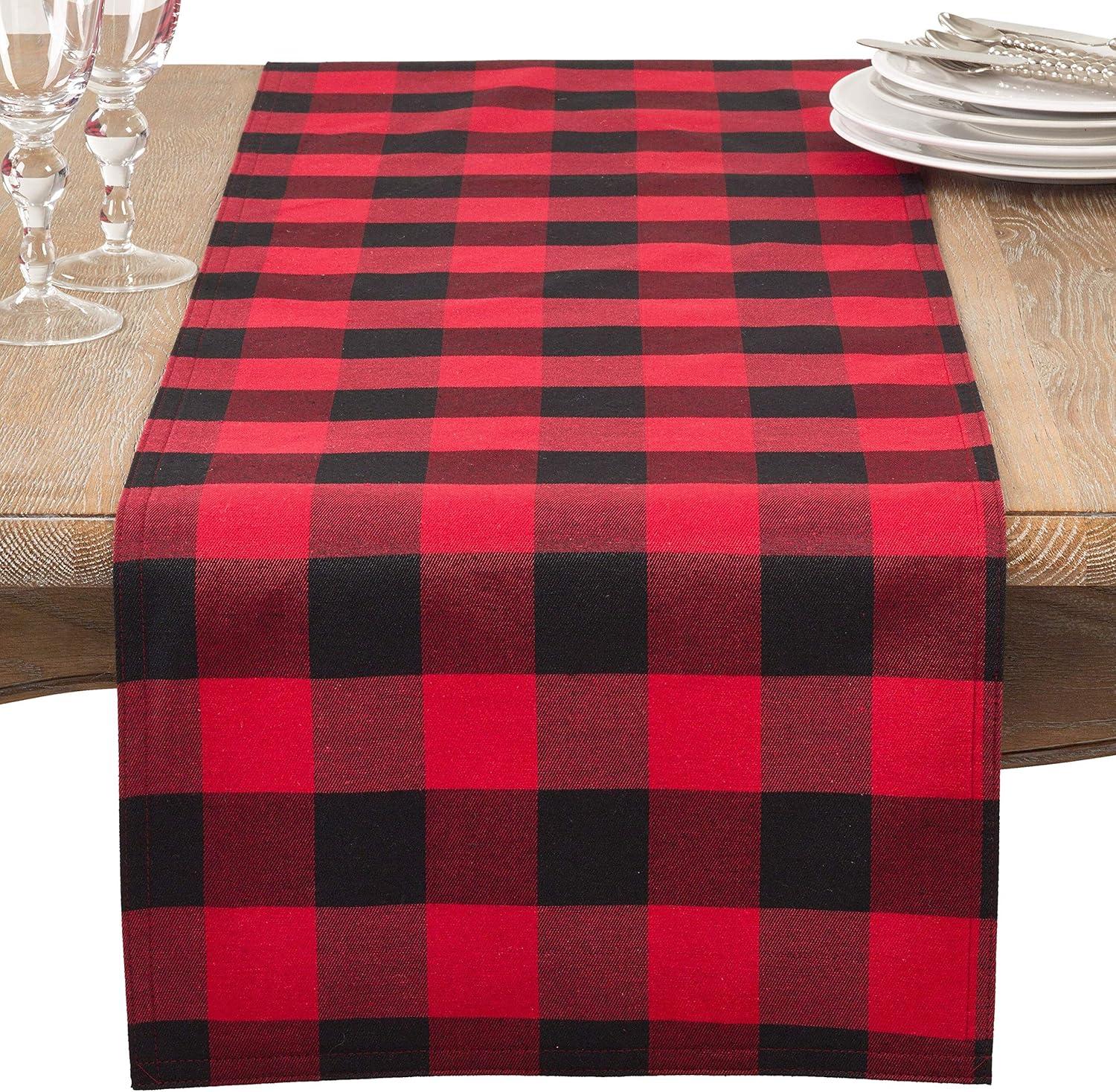 16"x72" Buffalo Plaid Check Classic Casual Everyday Table Runner Red - Saro Lifestyle: Cotton-Poly Blend, Machine Washable